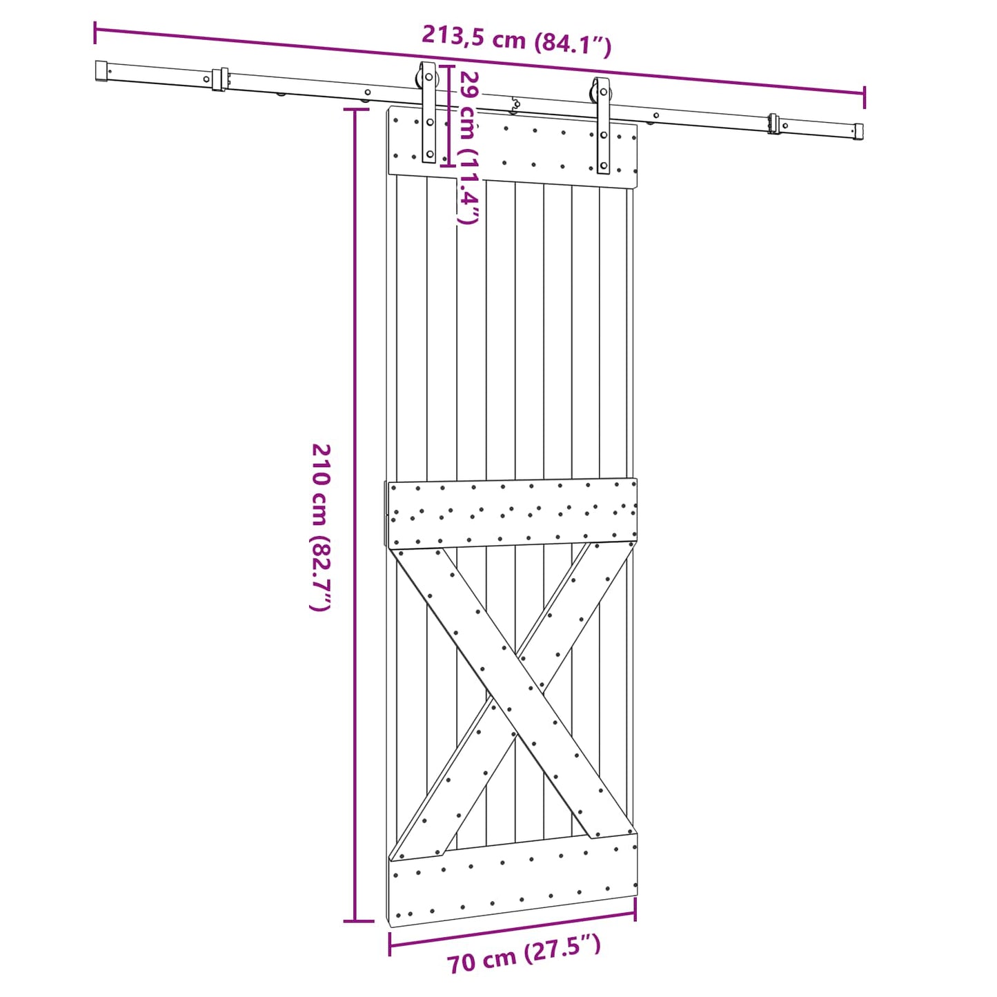 Sliding Door NARVIK 70 x 210 cm (213.5 cm) Natural and Black