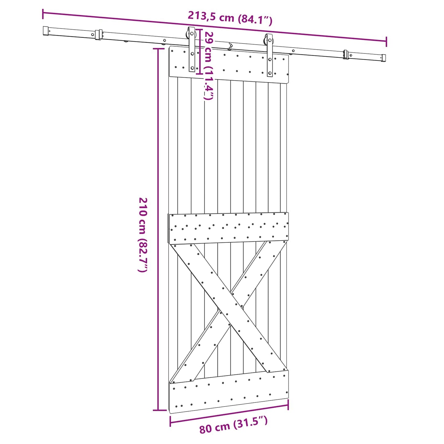 Sliding Door NARVIK 80 x 210 cm (213.5 cm) Natural and Black