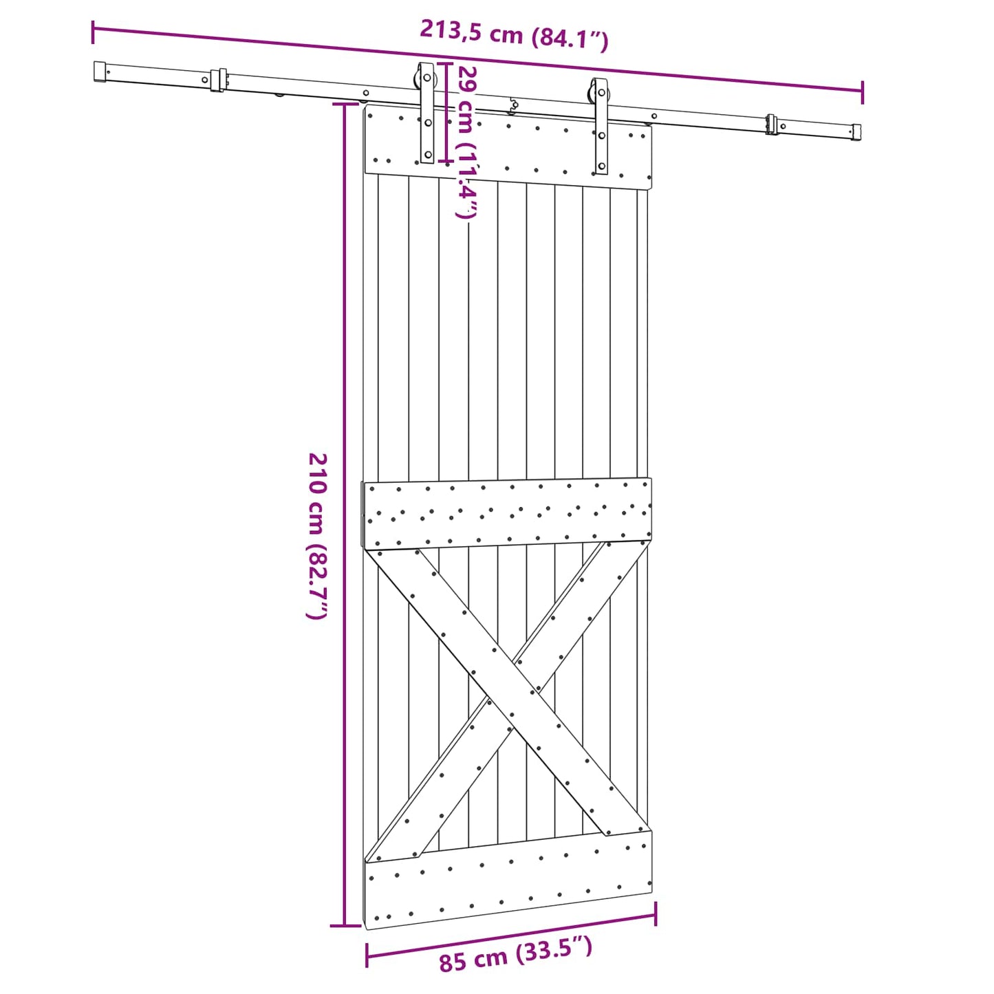 Sliding Door NARVIK 85 x 210 cm (213.5 cm) Natural and Black
