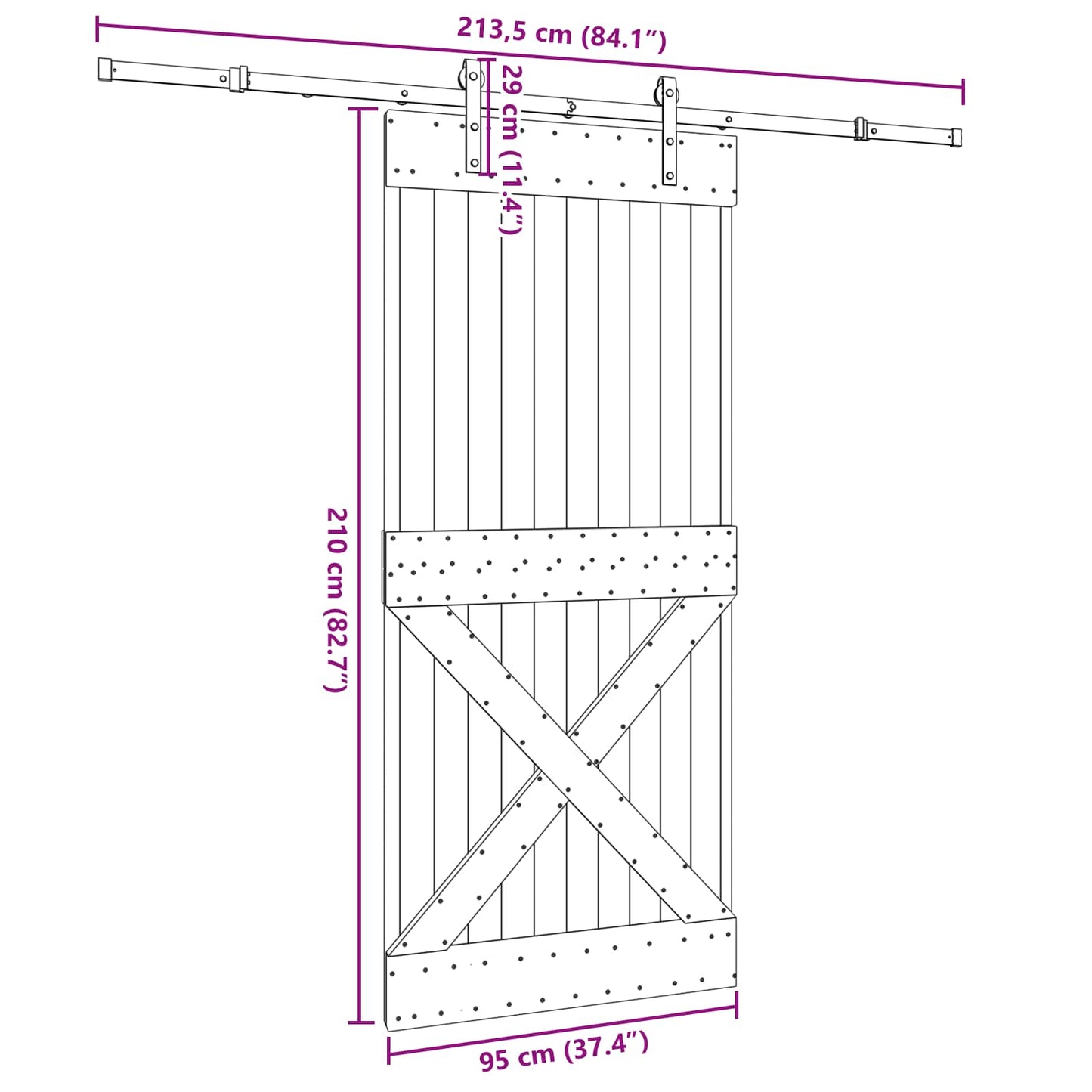 Sliding Door NARVIK 95 x 210 cm (213.5 cm) Natural and Black
