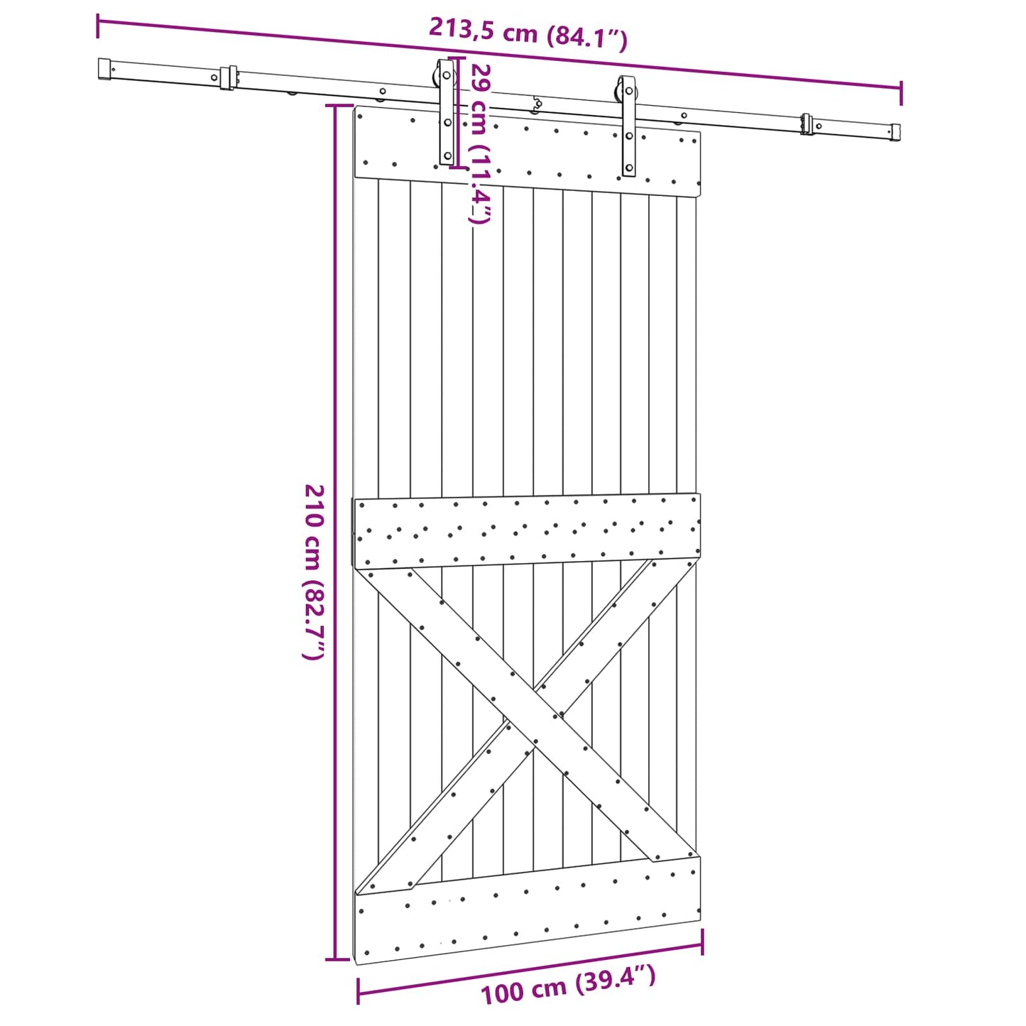 Sliding Door NARVIK 100 x 210 cm (213.5 cm) Natural and Black