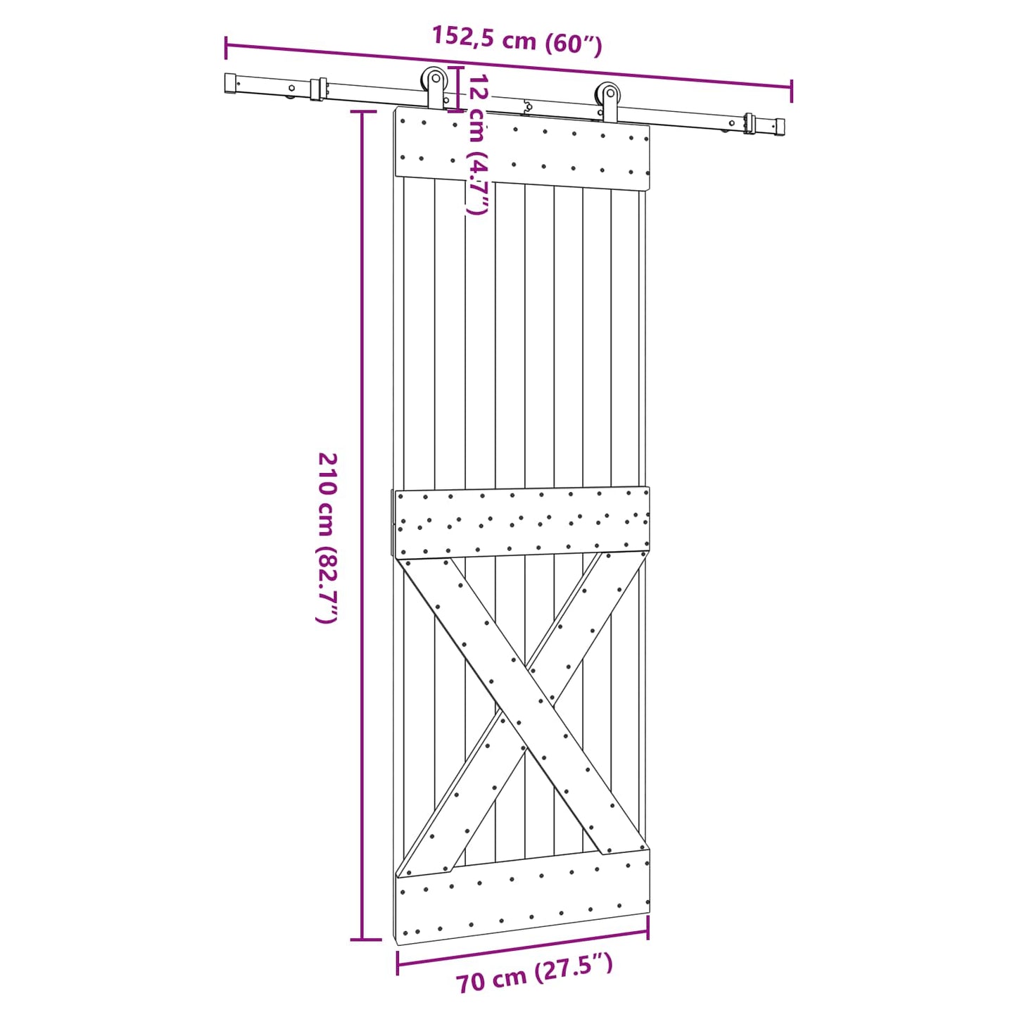 Sliding Door NARVIK Natural and Black 70 x 210 cm (152.5 cm)