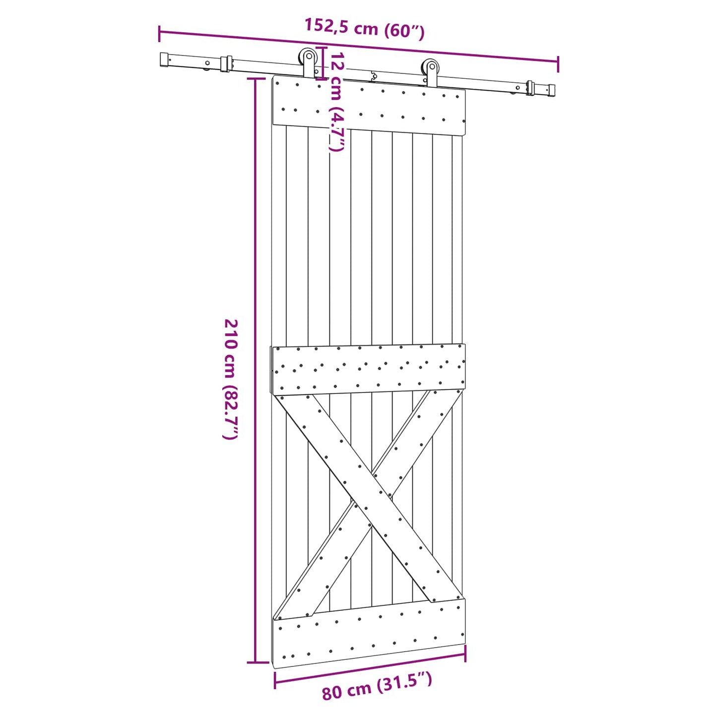 Sliding Door NARVIK Natural and Black 80 x 210 cm (152.5 cm)
