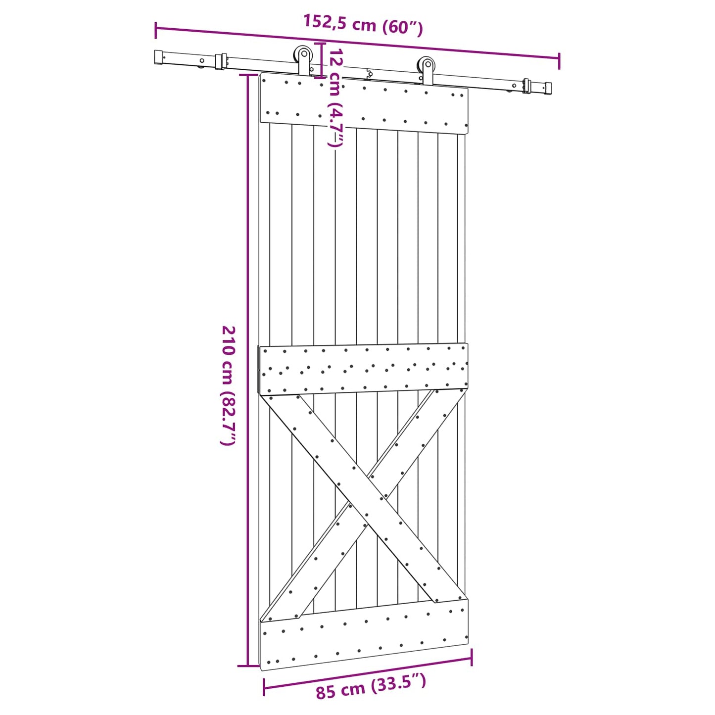 Sliding Door NARVIK Natural and Black 85 x 210 cm (152.5 cm)
