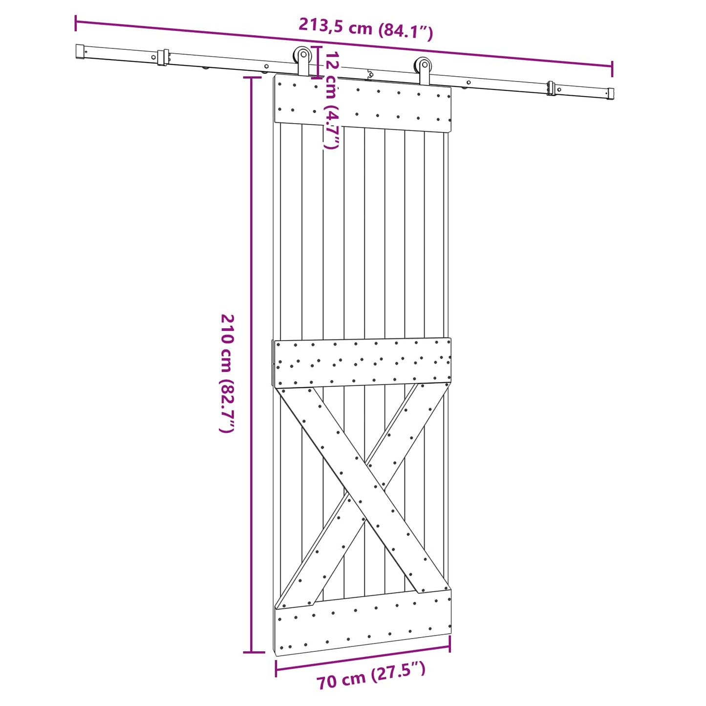 Sliding Door NARVIK Natural and Black 70 x 210 cm (213.5 cm)