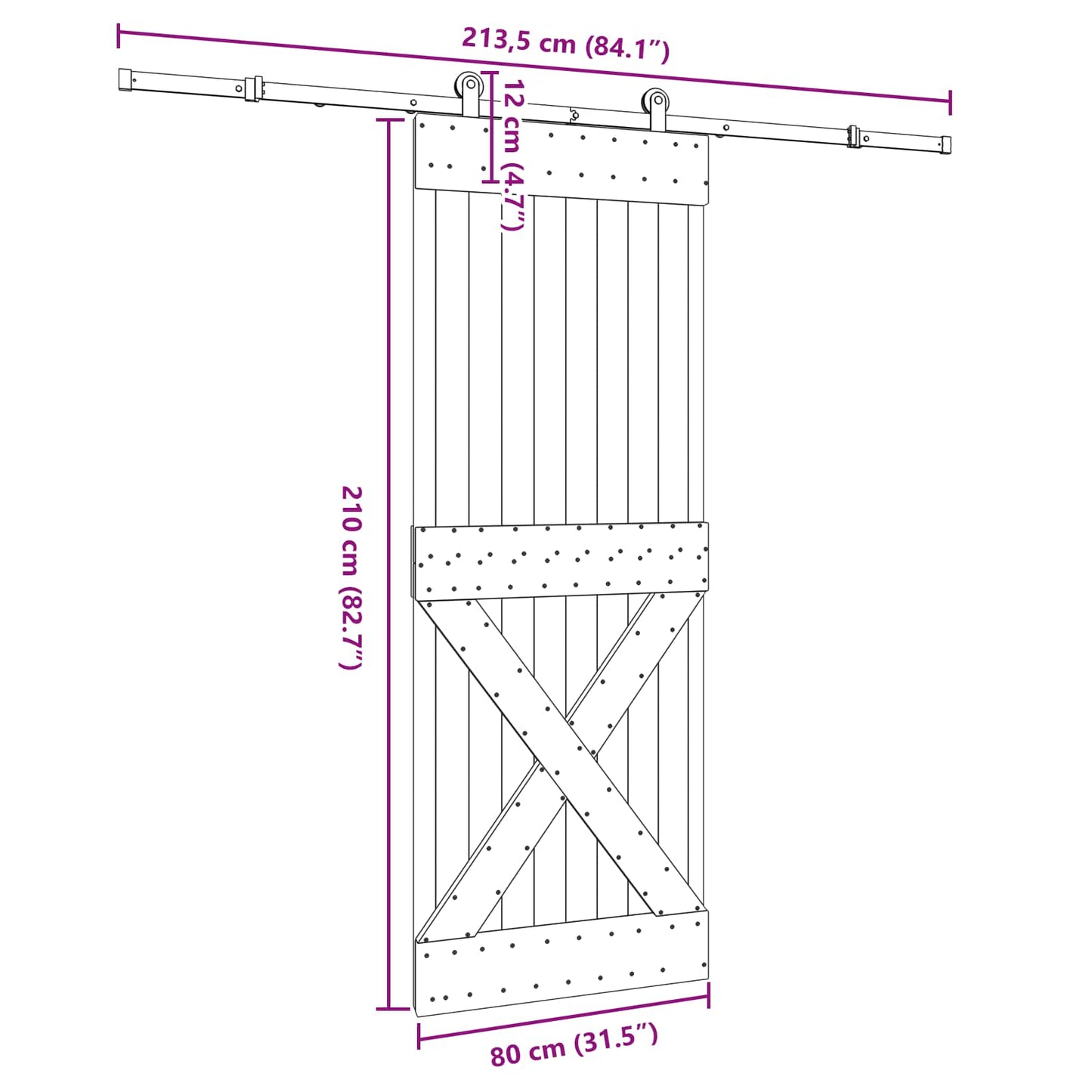 Sliding Door NARVIK Natural and Black 80 x 210 cm (213.5 cm)