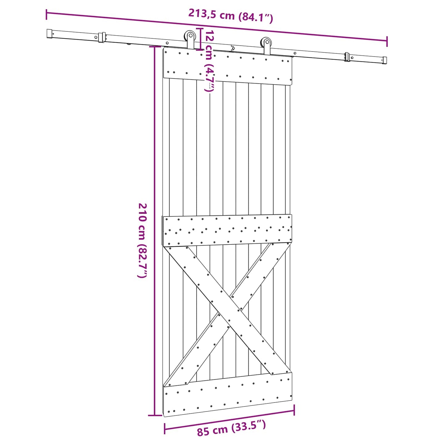Sliding Door NARVIK Natural and Black 85 x 210 cm (213.5 cm)