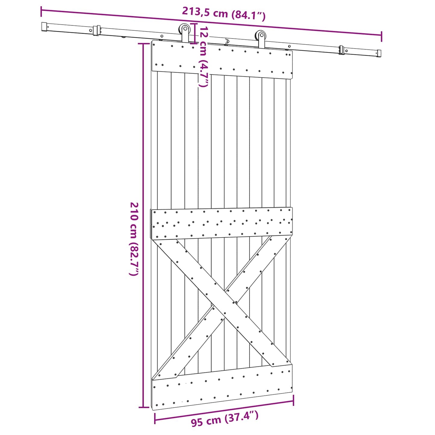 Sliding Door NARVIK Natural and Black 95 x 210 cm (213.5 cm)