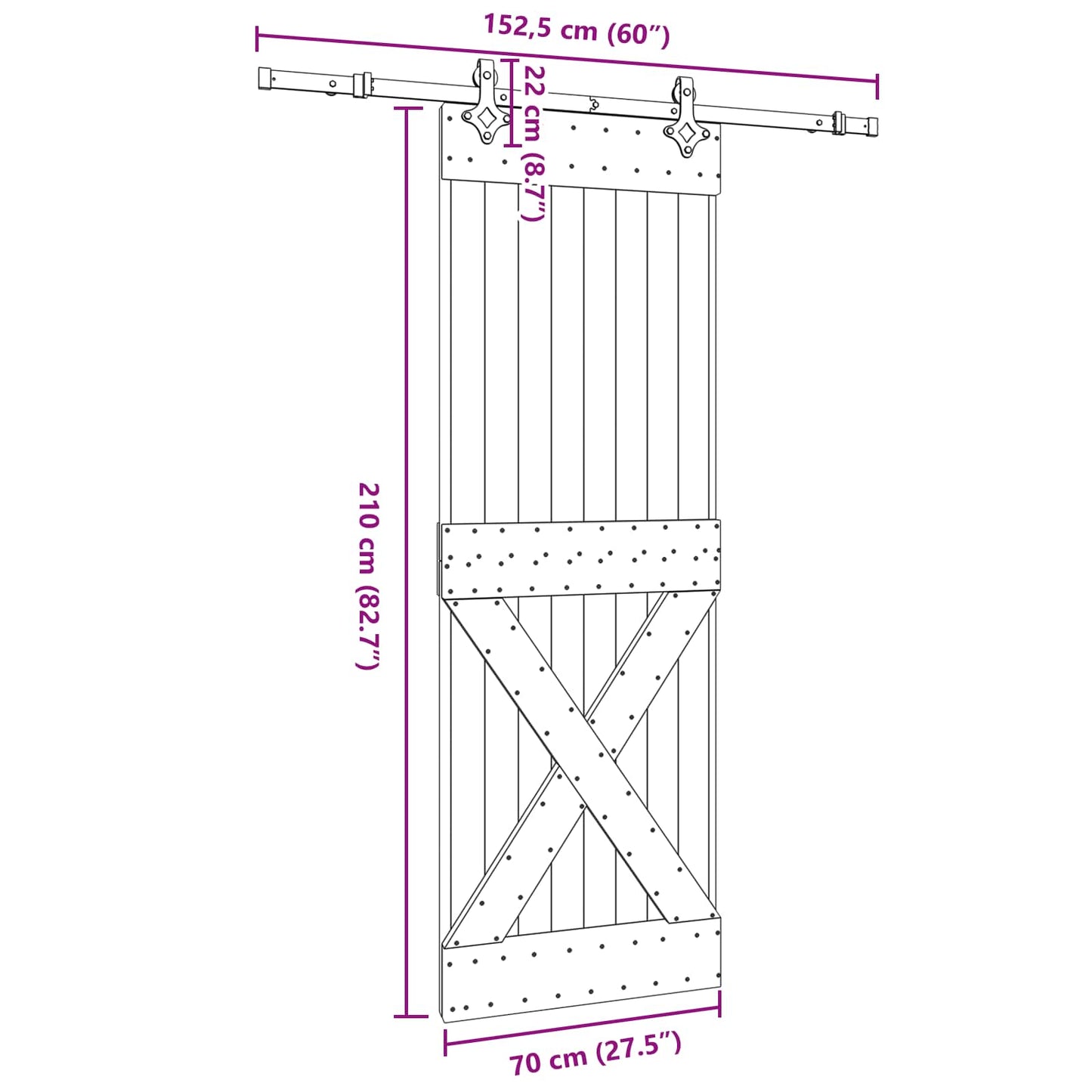 Sliding Door NARVIK Natural and Black 70 x 210 cm (152.5 cm)