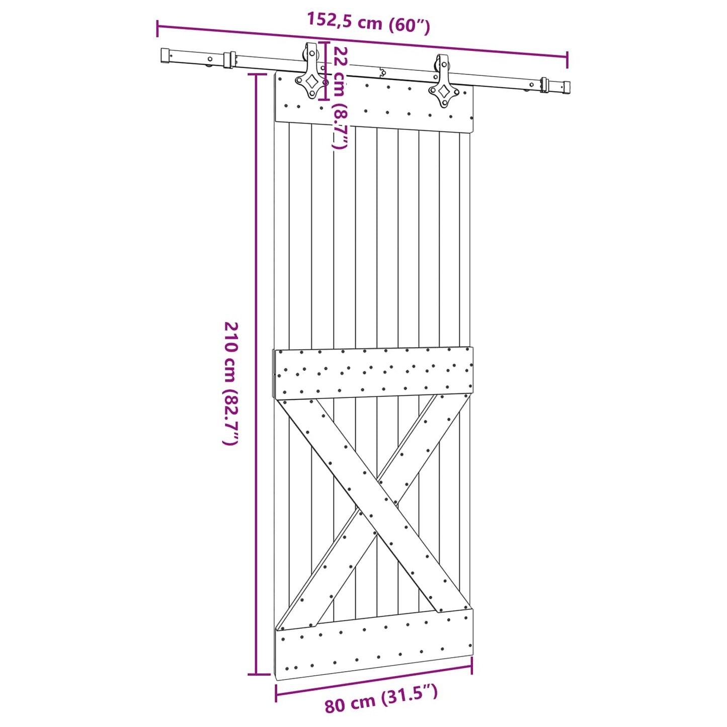 Sliding Door NARVIK Natural and Black 80 x 210 cm (152.5 cm)
