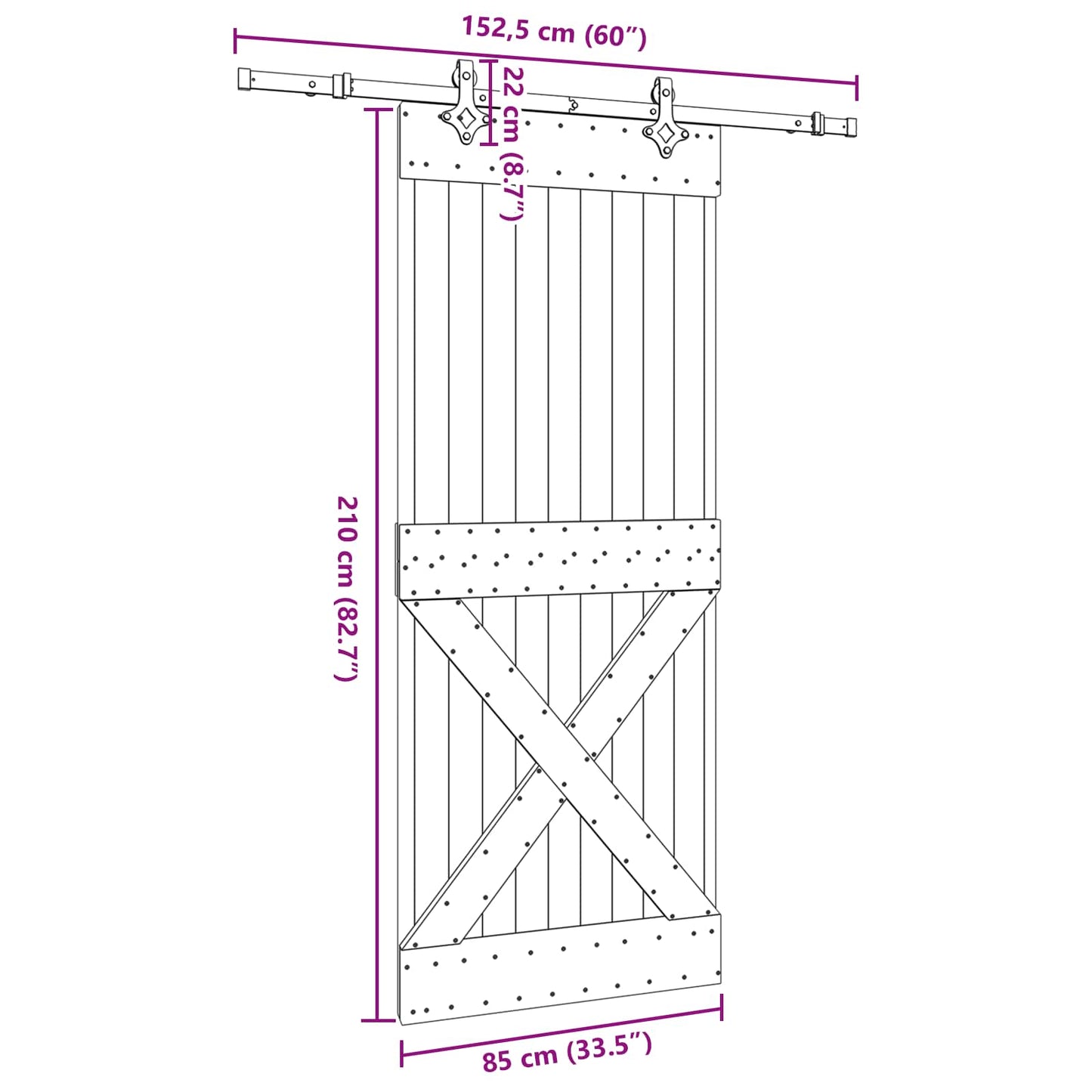 Sliding Door NARVIK Natural and Black 85 x 210 cm (152.5 cm)