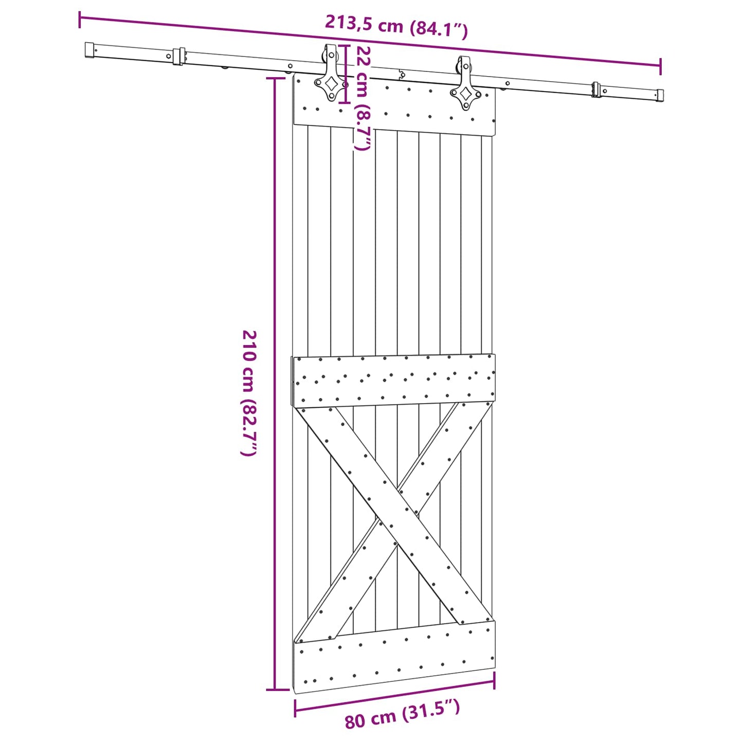 Sliding Door NARVIK Natural and Black 80 x 210 cm (213.5 cm)