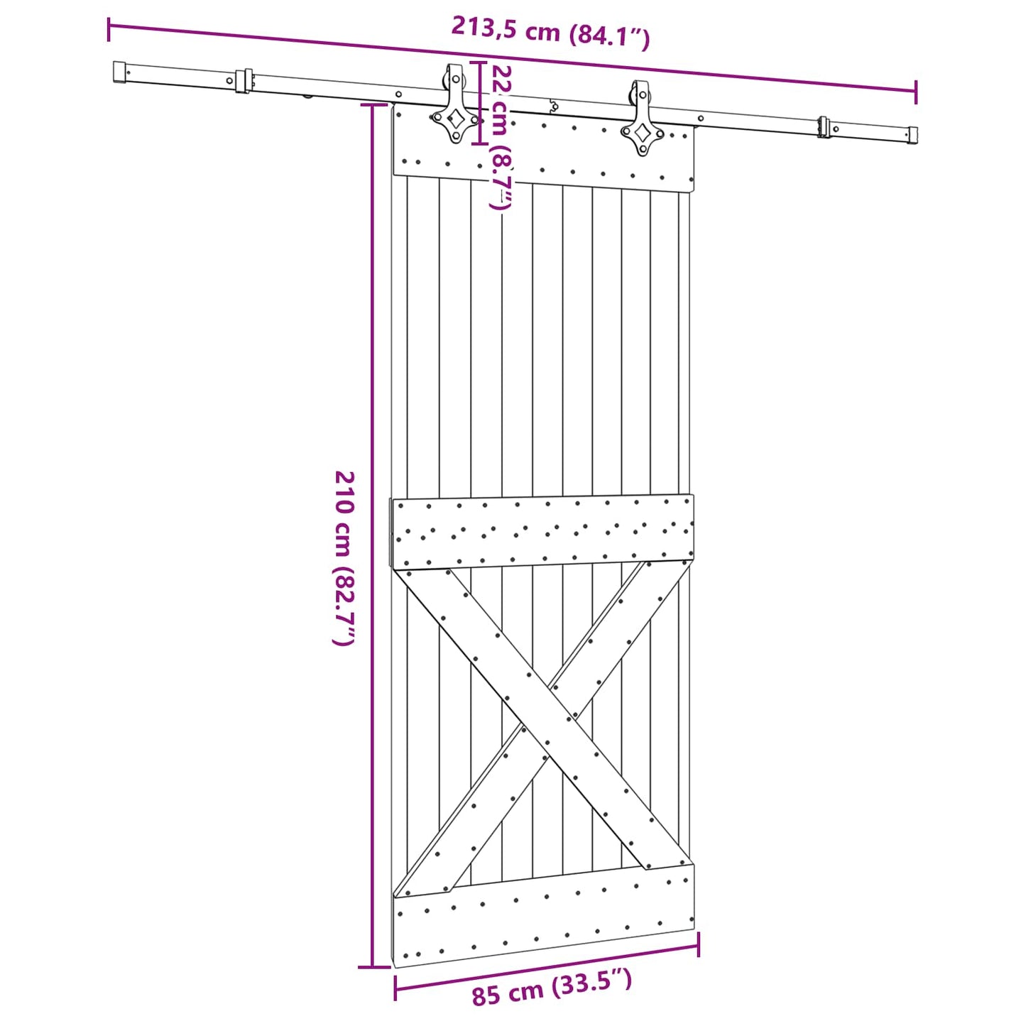 Sliding Door NARVIK Natural and Black 85 x 210 cm (213.5 cm)
