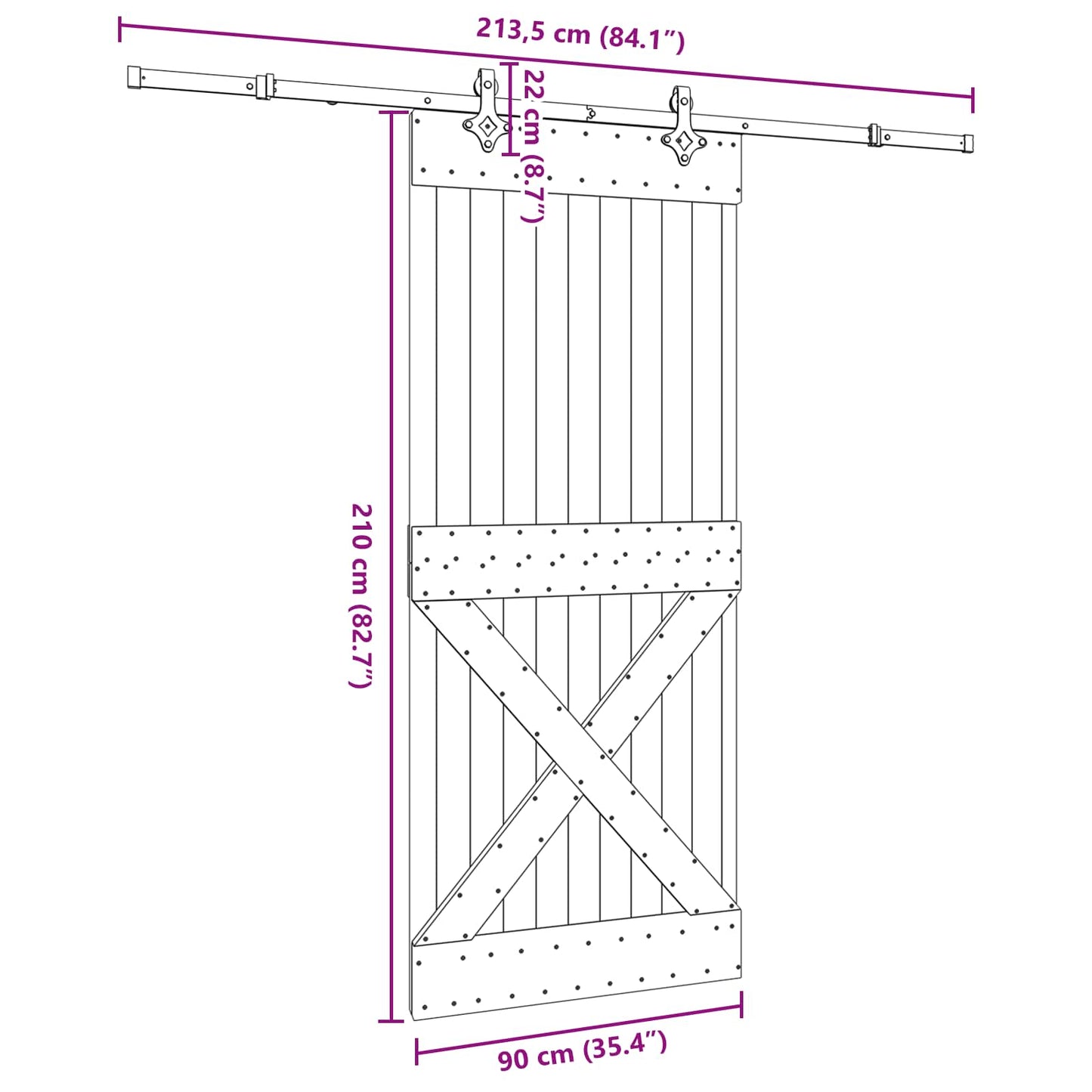 Sliding Door NARVIK Natural and Black 90 x 210 cm (213.5 cm)