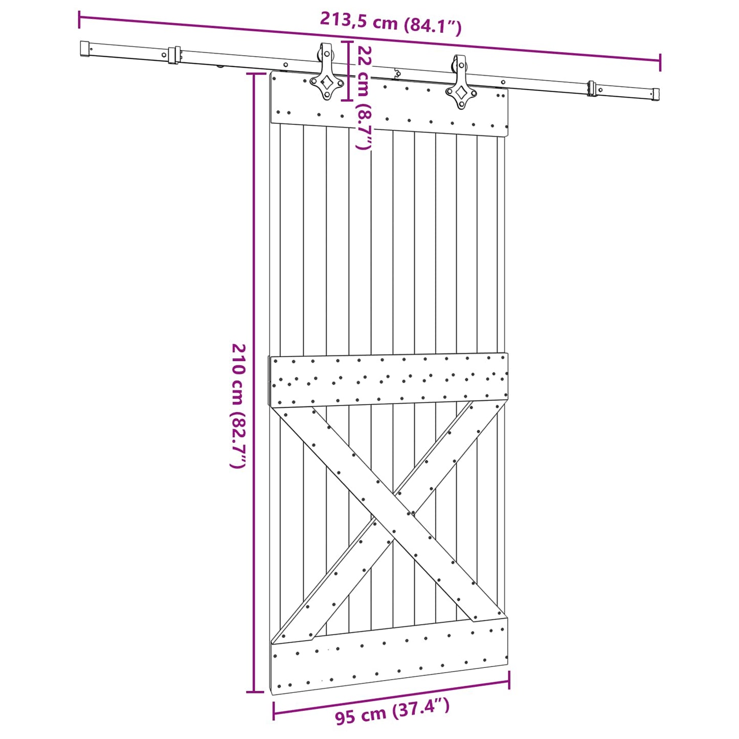 Sliding Door NARVIK Natural and Black 95 x 210 cm (213.5 cm)