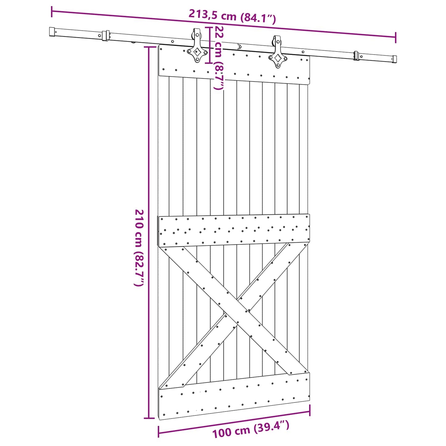 Sliding Door NARVIK Natural and Black 100 x 210 cm (213.5 cm)