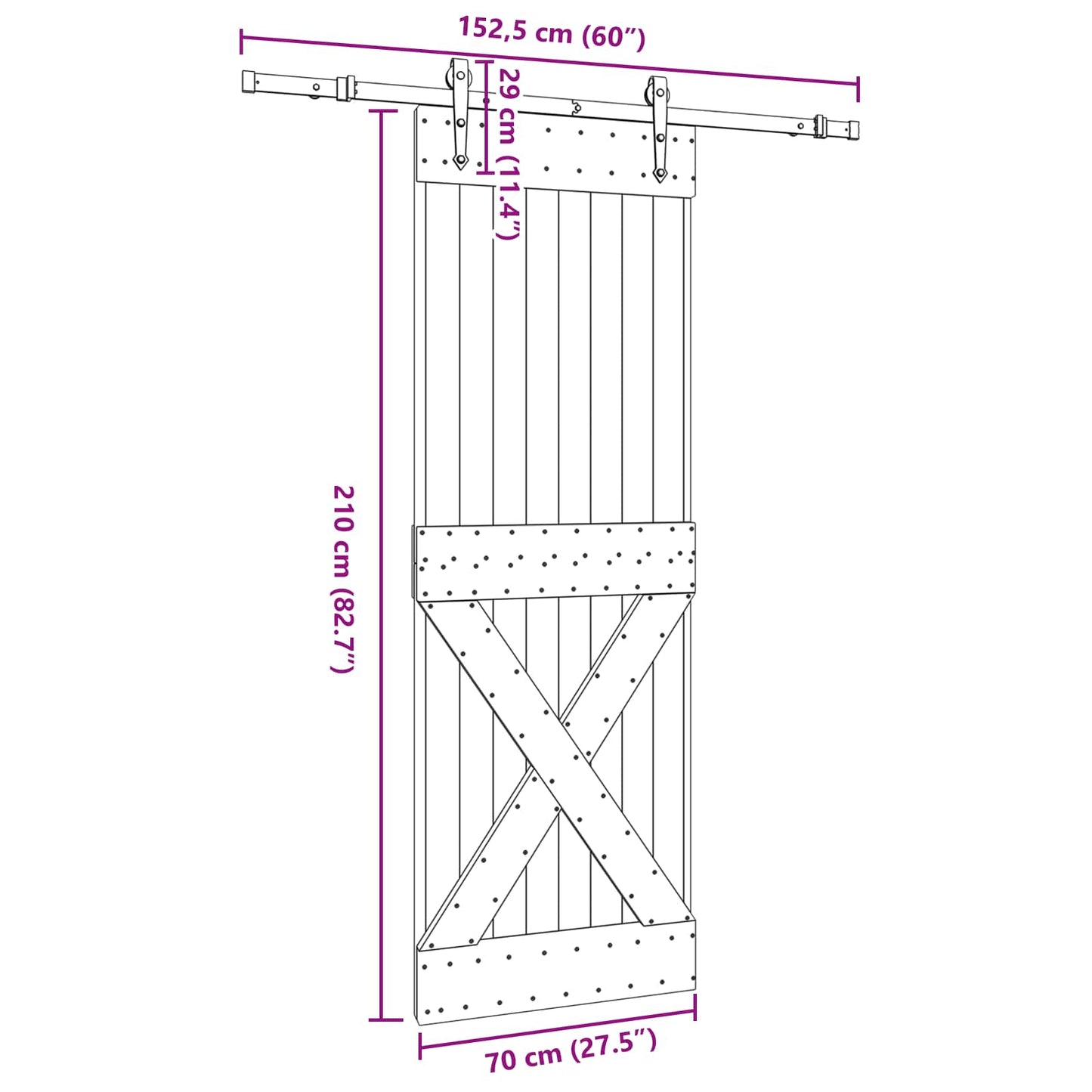 Sliding Door NARVIK Natural and Black 70 x 210 cm (152.5 cm)