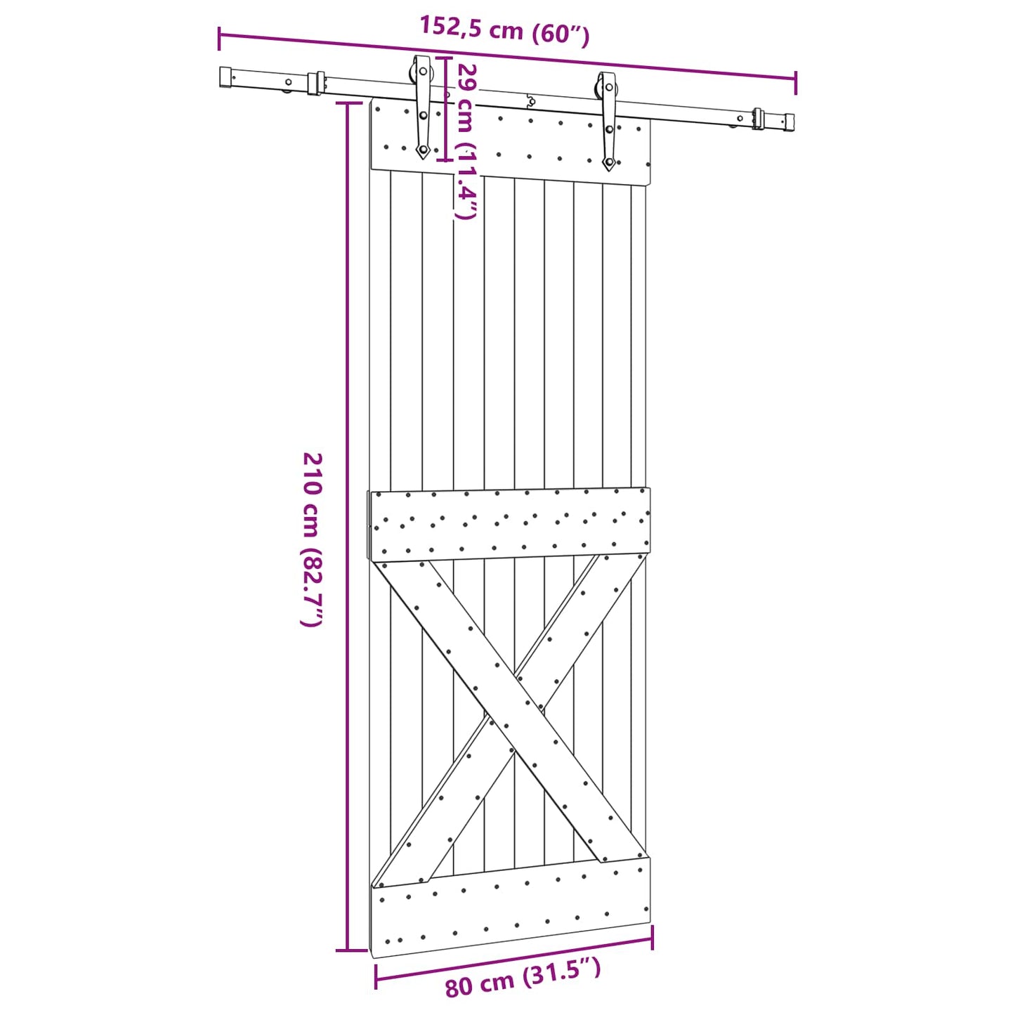 Sliding Door NARVIK Natural and Black 80 x 210 cm (152.5 cm)