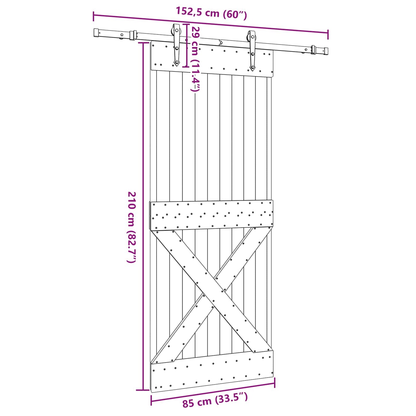 Sliding Door NARVIK Natural and Black 85 x 210 cm (152.5 cm)
