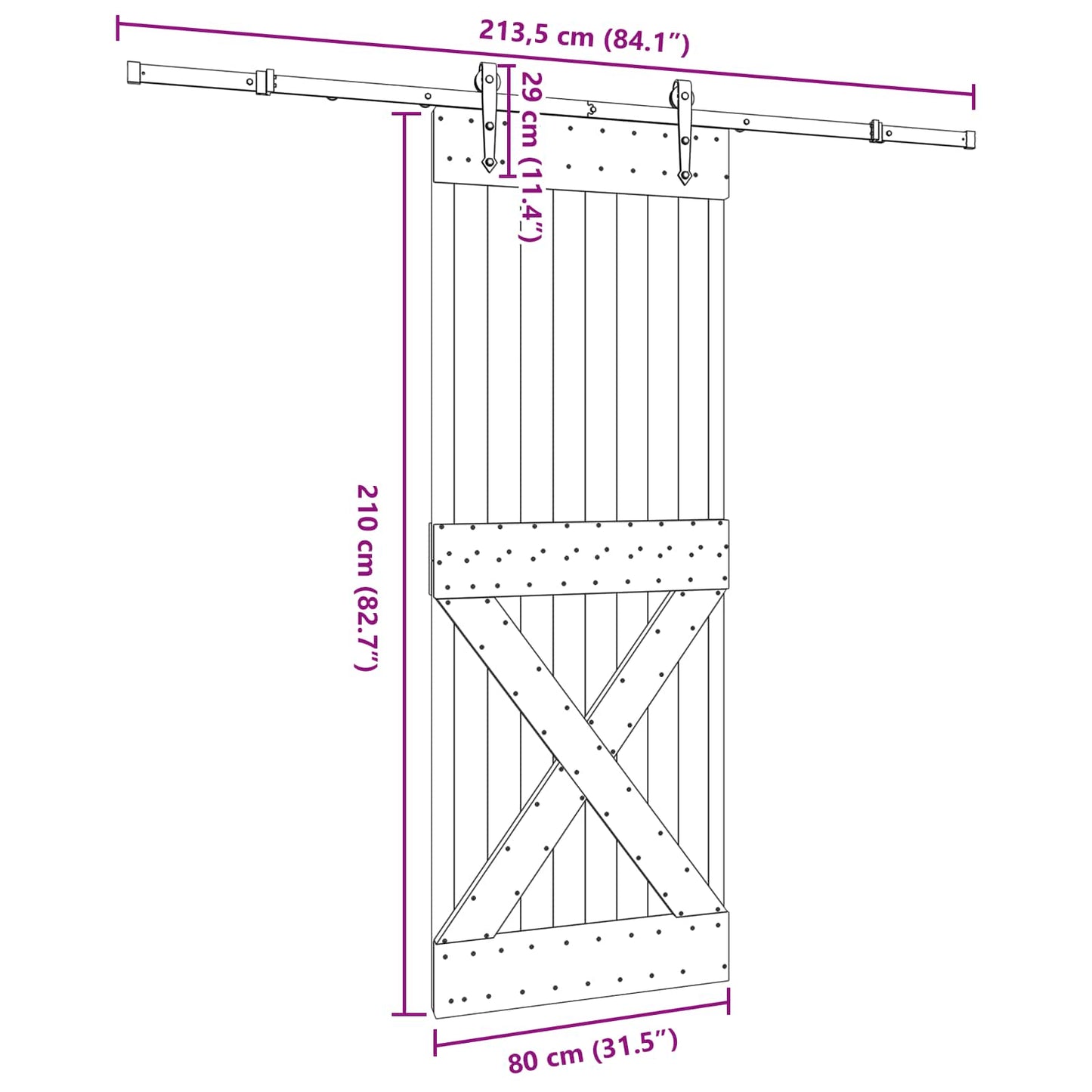 Sliding Door NARVIK Natural and Black 80 x 210 cm (213.5 cm)
