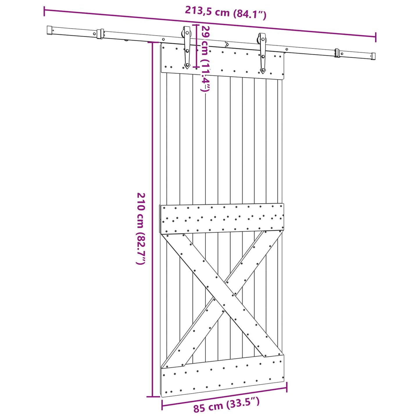 Sliding Door NARVIK Natural and Black 85 x 210 cm (213.5 cm)