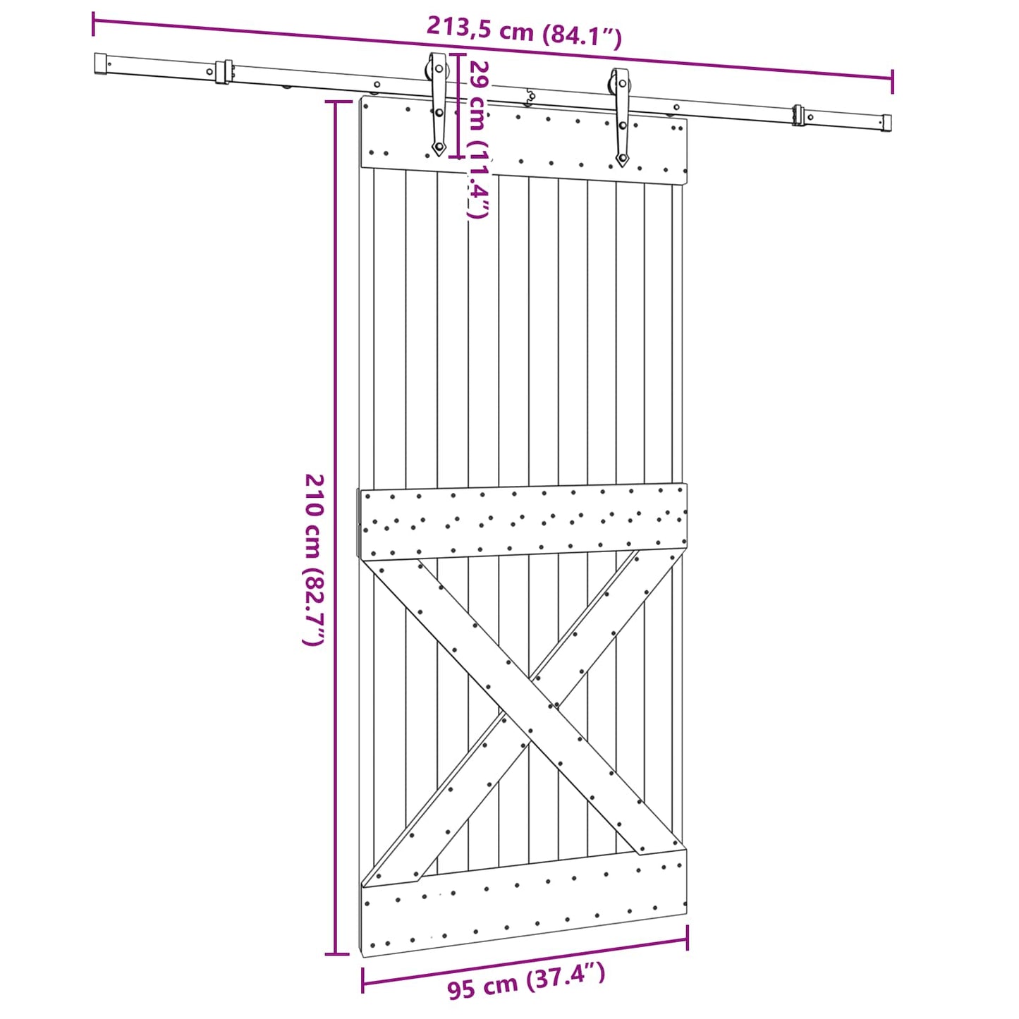 Sliding Door NARVIK Natural and Black 95 x 210 cm (213.5 cm)