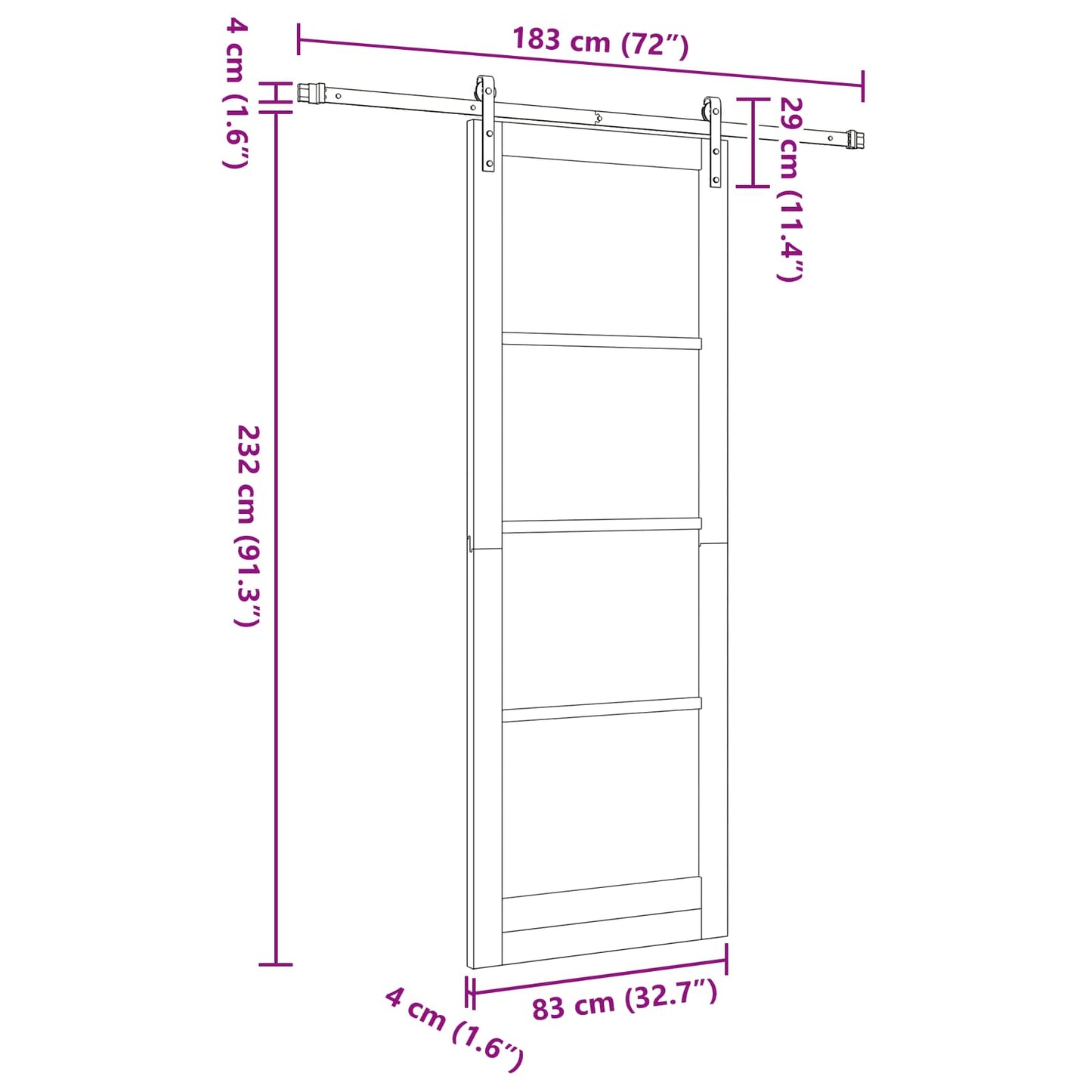 Sliding Door 83 x 232 cm Solid Pine Wood White and Black