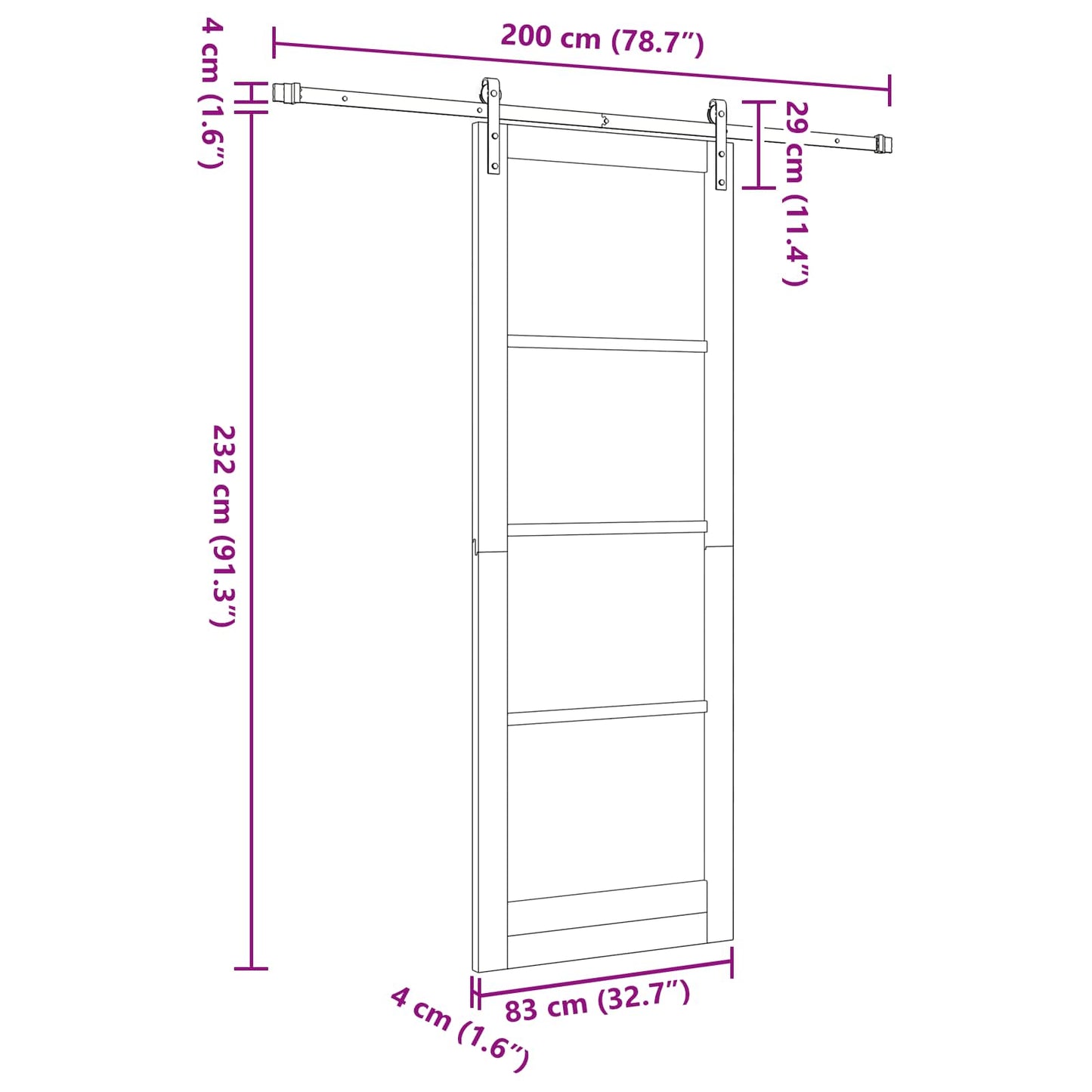 Sliding Door 83 x 232 cm Solid Pine Wood White