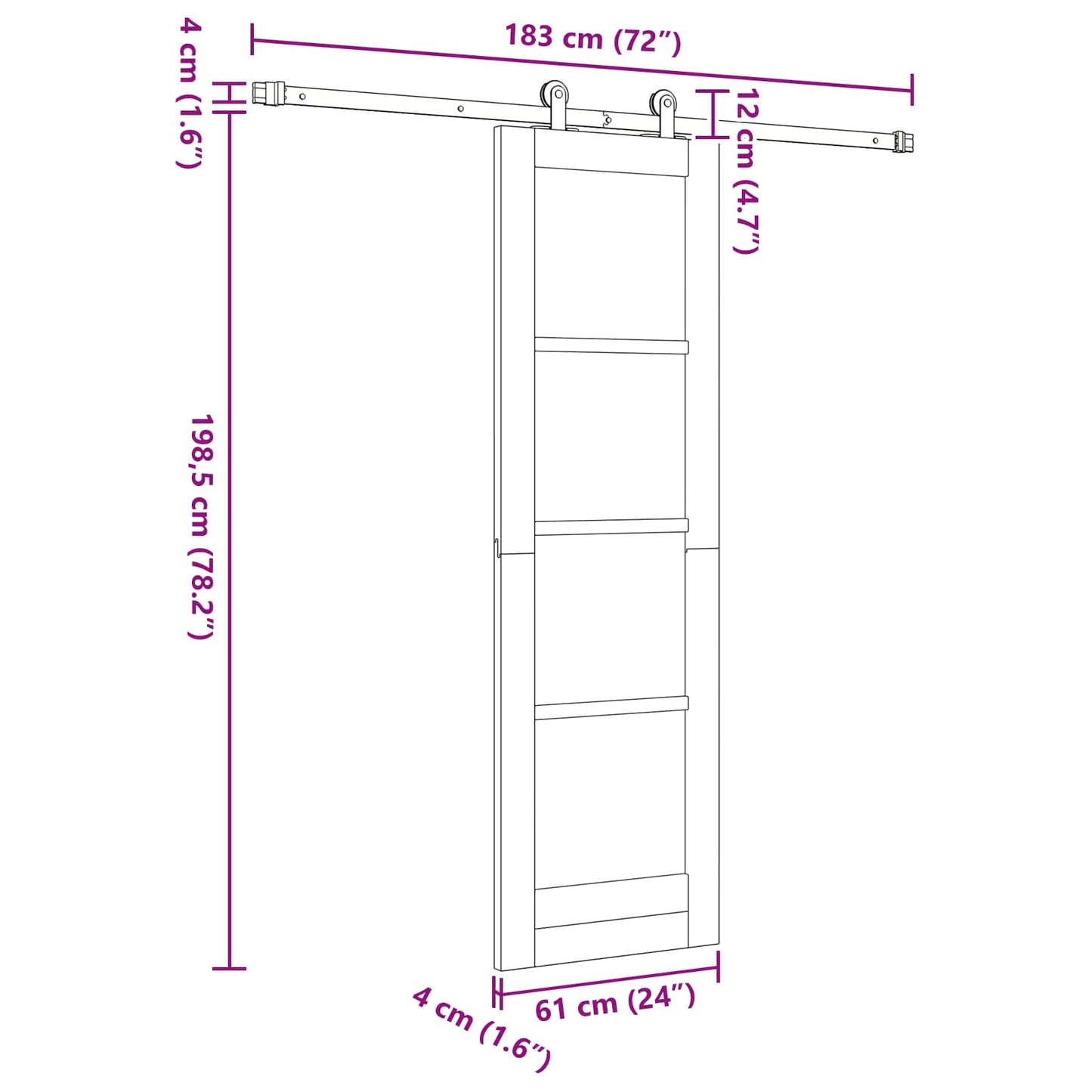 Sliding Door Natural and Black 61 x 198.5 cm Solid Pine Wood