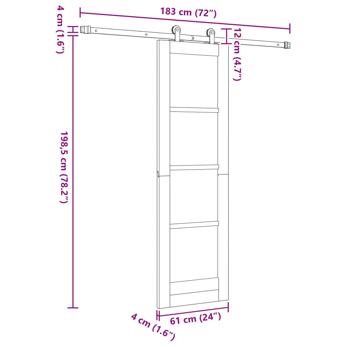 Sliding Door Natural and Black 61 x 198.5 cm Solid Pine Wood