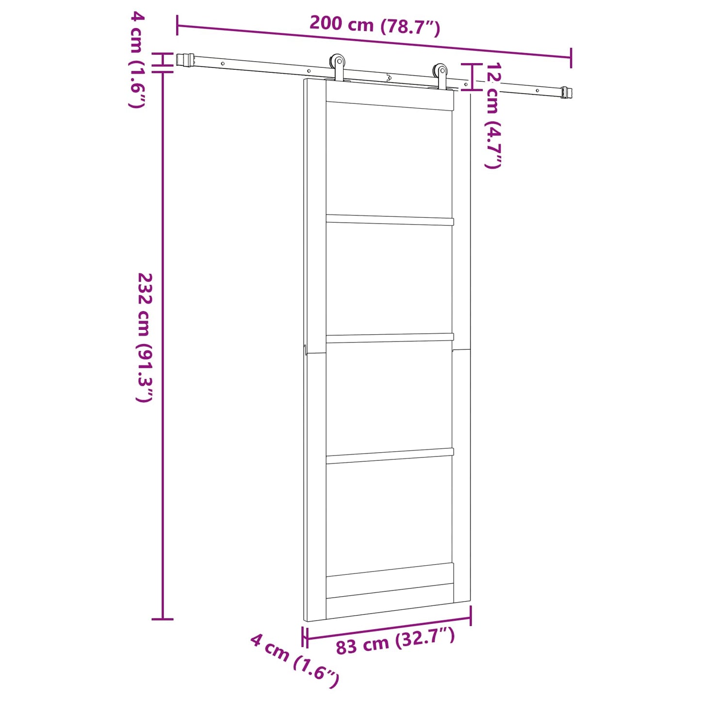Sliding Door White 83 x 232 cm Solid Pine Wood