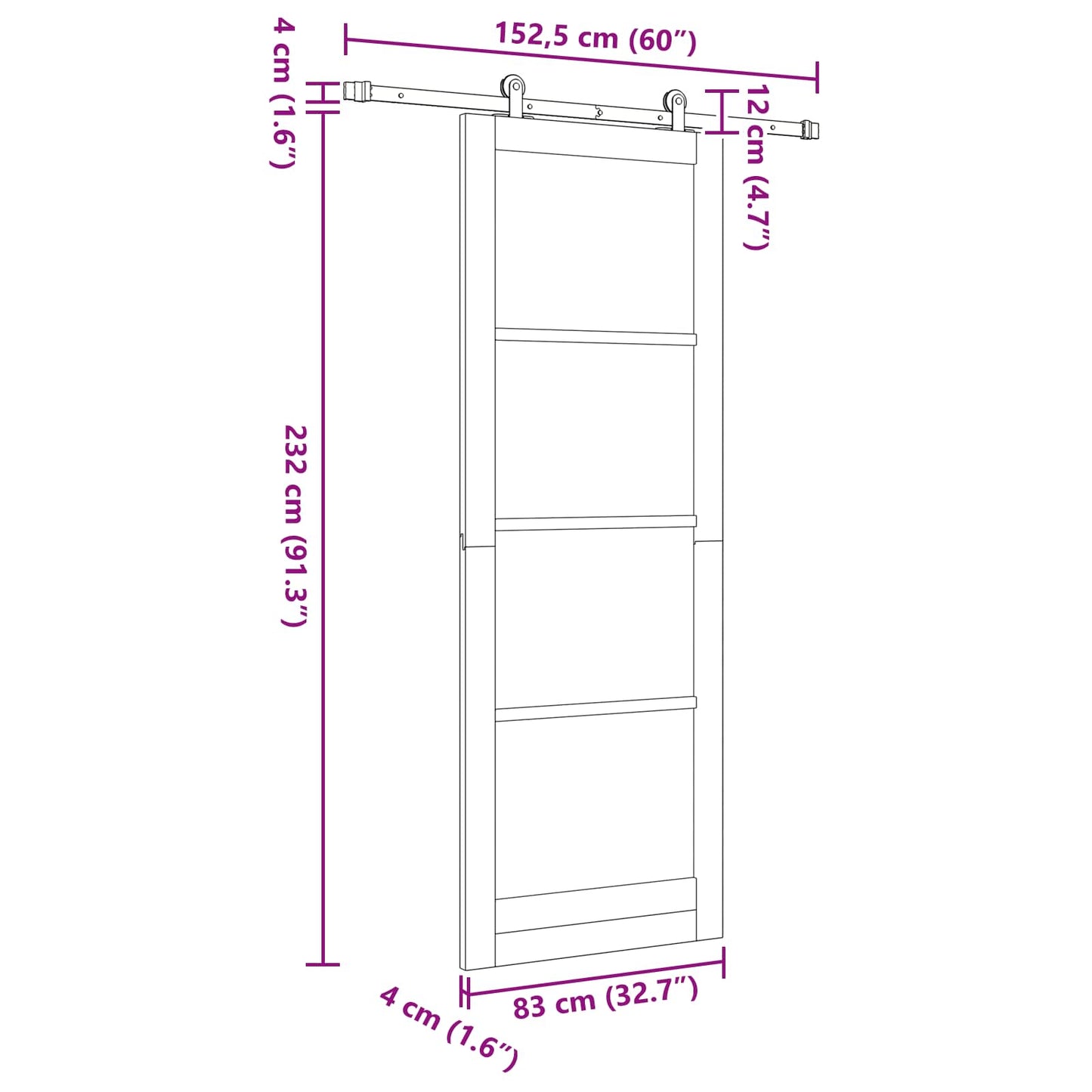 Sliding Door ORKDAL 83 x 232 cm Solid Pine Wood White