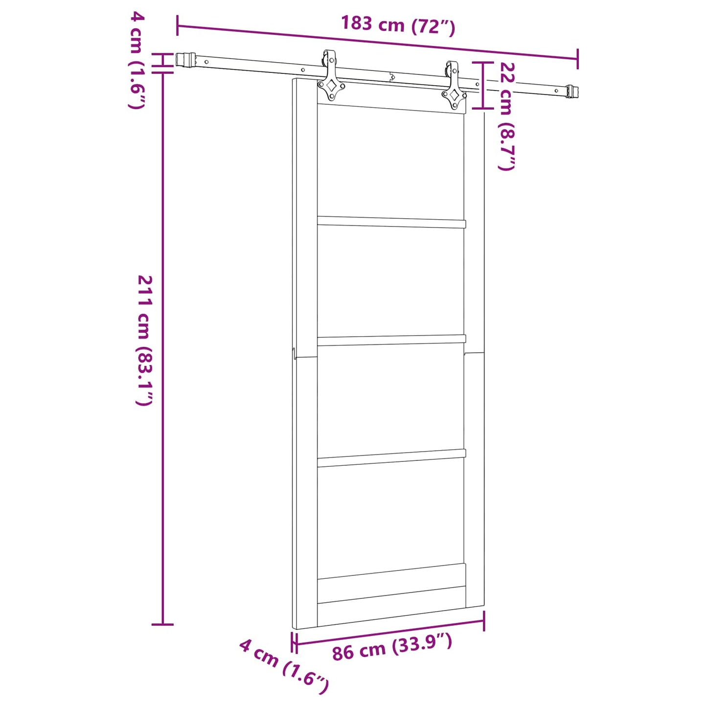 Sliding Door Natural and Black 86 x 211 cm Solid Pine Wood
