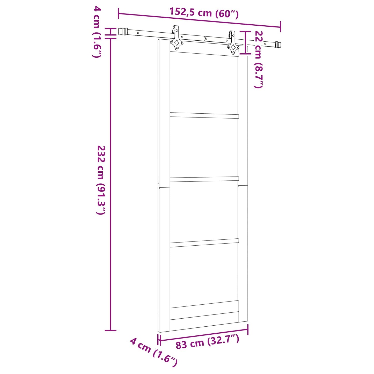 Sliding Door ORKDAL 83 x 232 cm Solid Pine Wood White