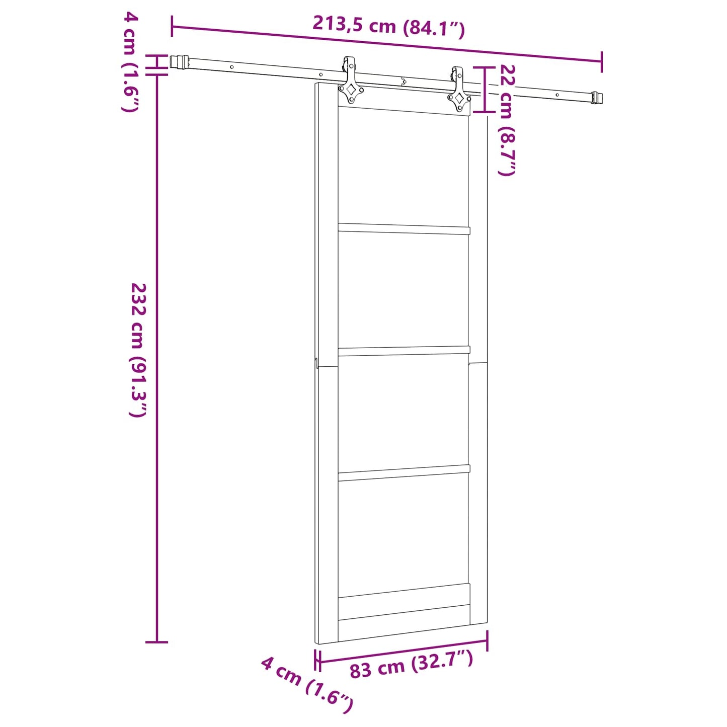 Sliding Door ORKDAL 83 x 232 cm Solid Pine Wood White
