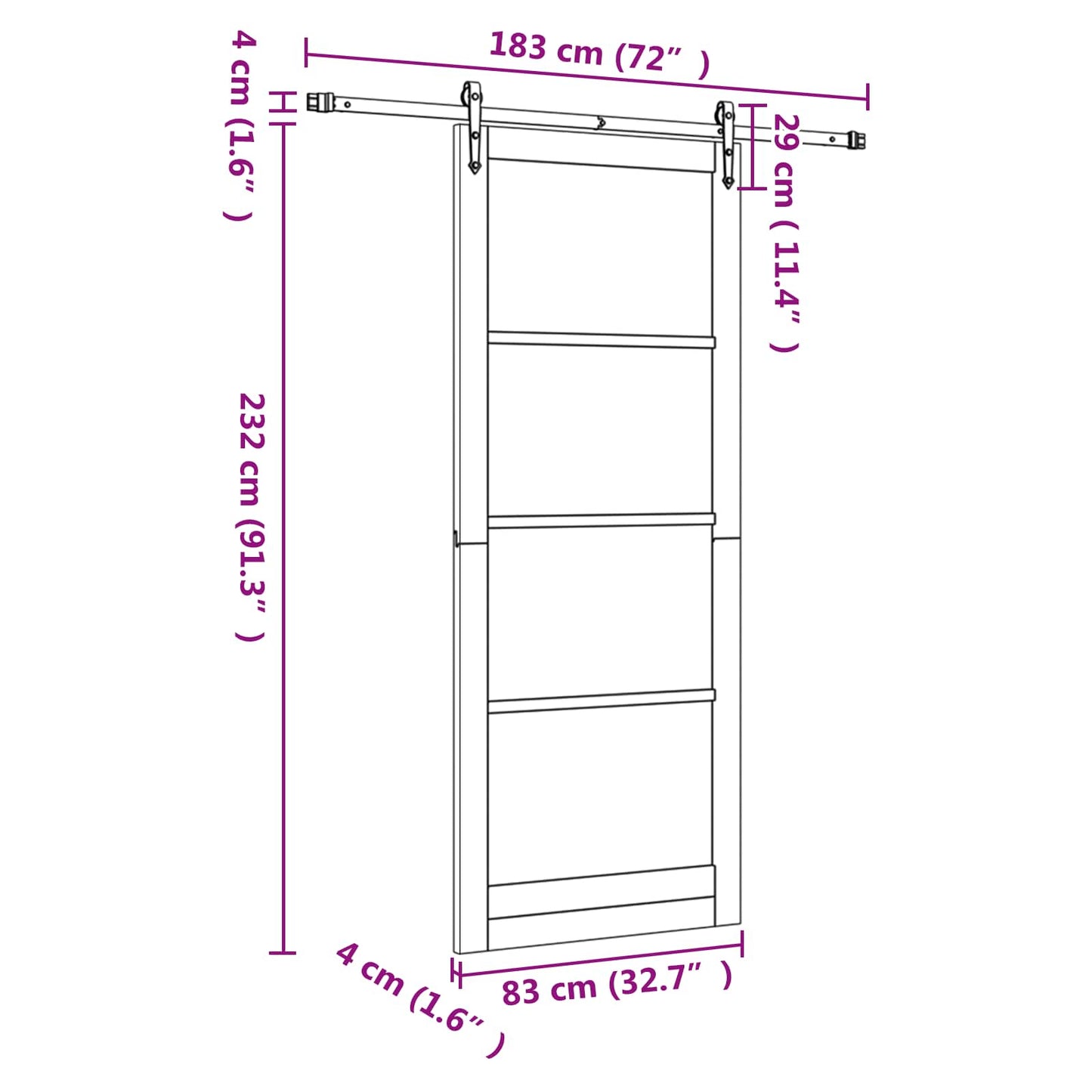 Sliding Door ORKDAL White and Black 83 x 232 cm Solid Pine Wood