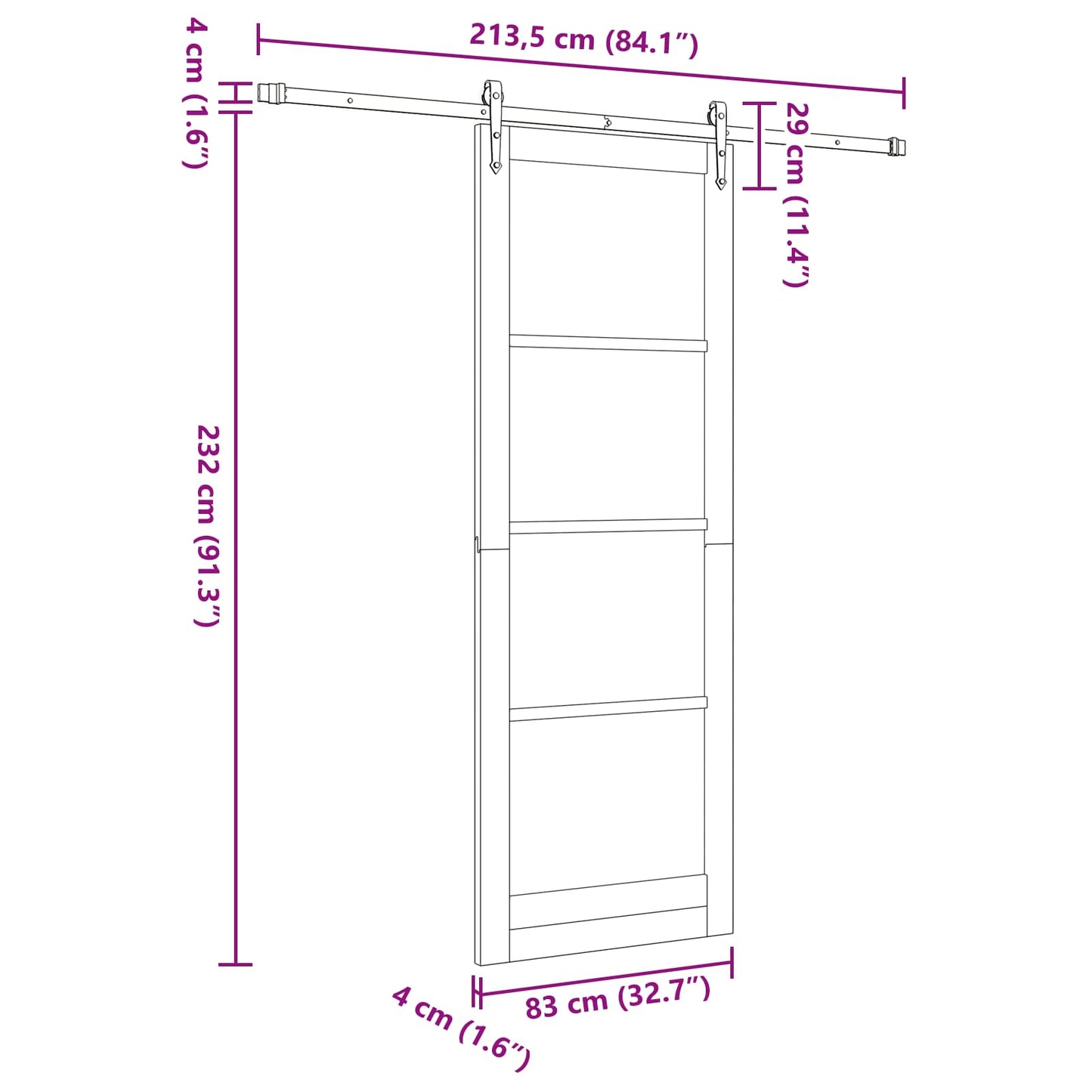 Sliding Door ORKDAL 83 x 232 cm Solid Pine Wood White