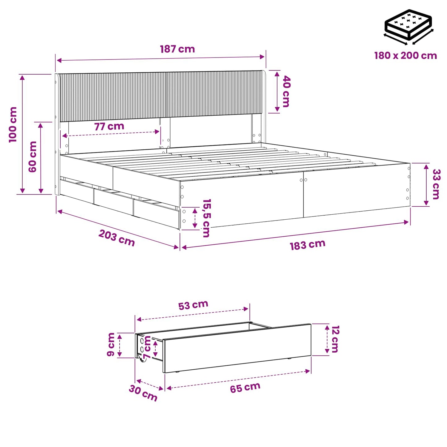 Bed Frame with Storage and Headboard Artisan Oak 180 x 200 cm