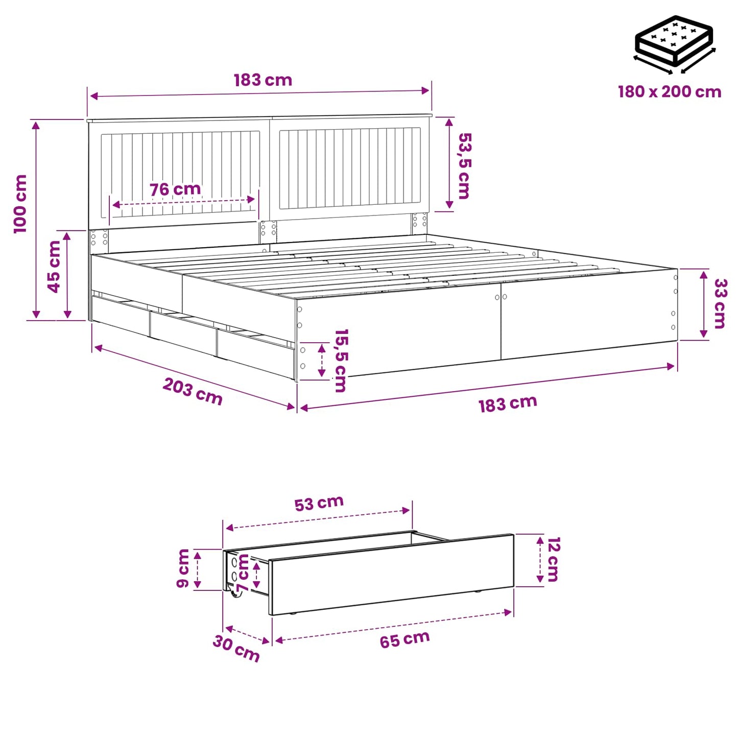 Bed Frame with Storage and Headboard Artisan Oak 180 x 200 cm