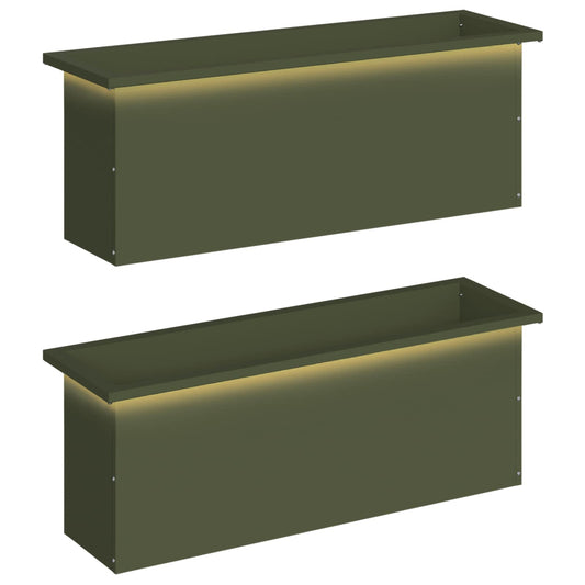 Garden Planter with LED 2 pcs Olive Green 30 x 100 x 30 cm
