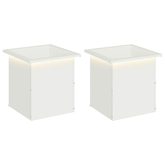 Garden Planter with LED 2 pcs White 40 x 40 x 40 cm Steel