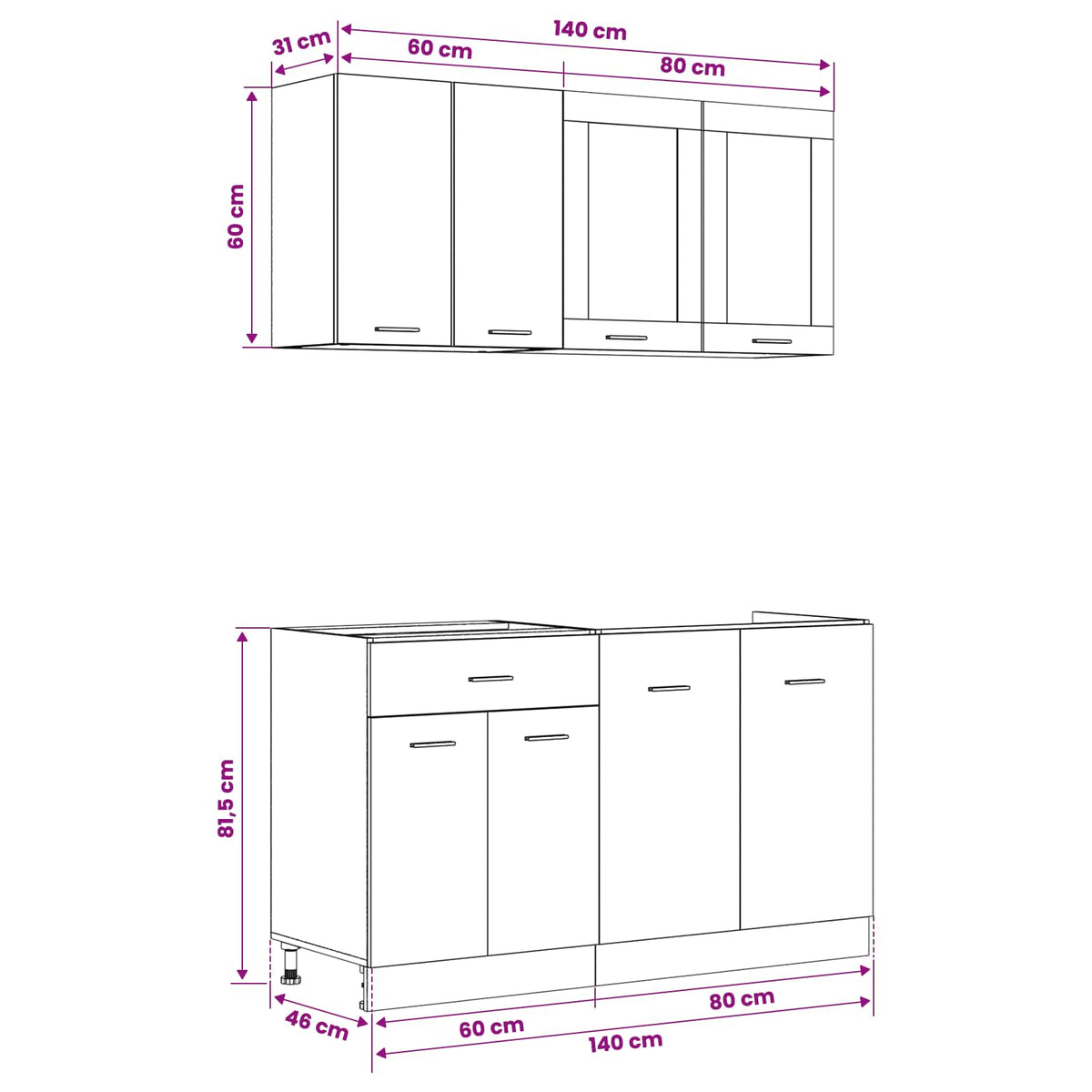 Kitchen Unit LYON 4 pcs Black Oak Engineered Wood