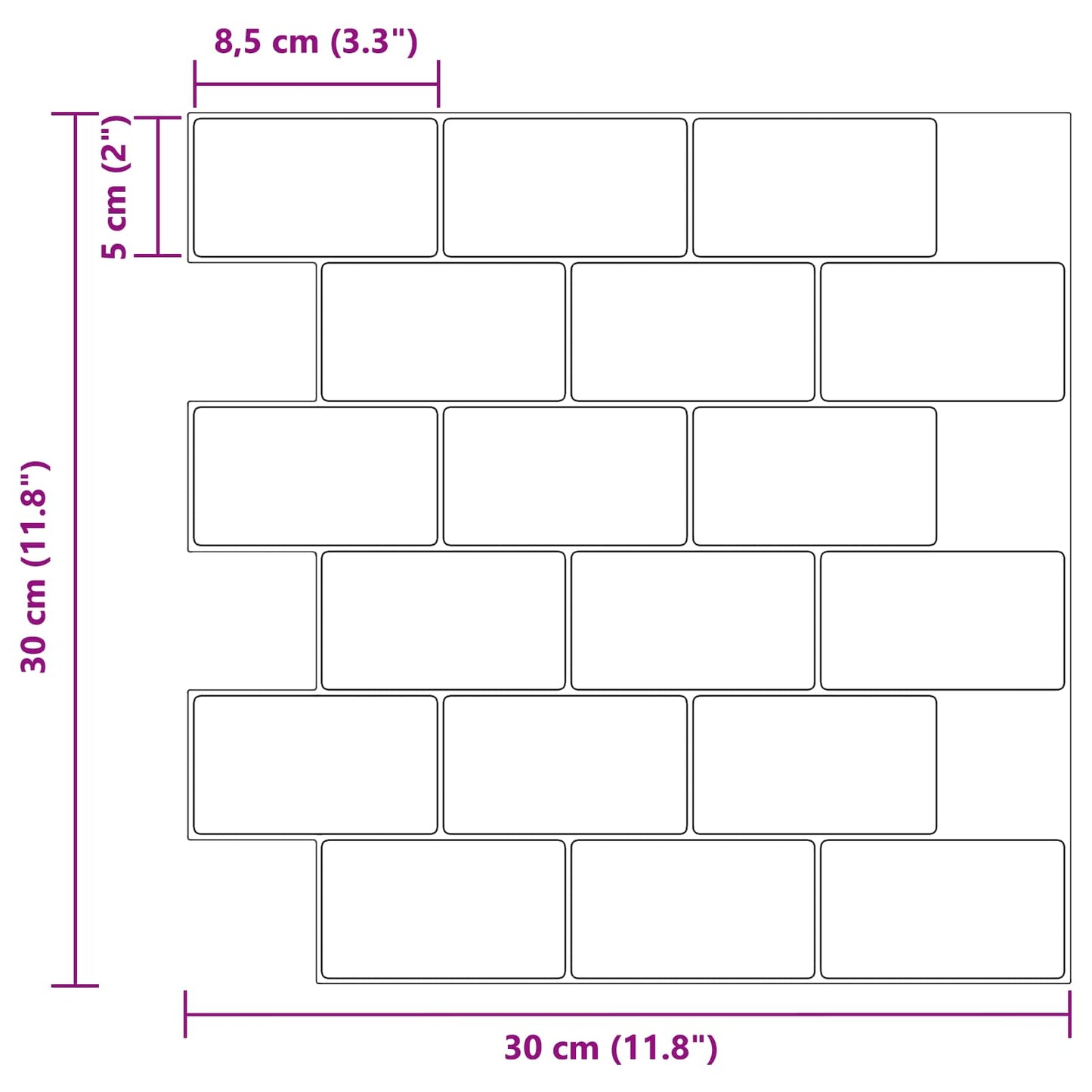 Subway Tile 20 pcs Black 30 x 30 cm Polyurethane and PET