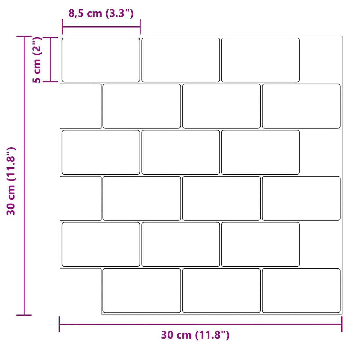 Subway Tile 50 pcs White 30 x 30 cm Polyurethane and PET