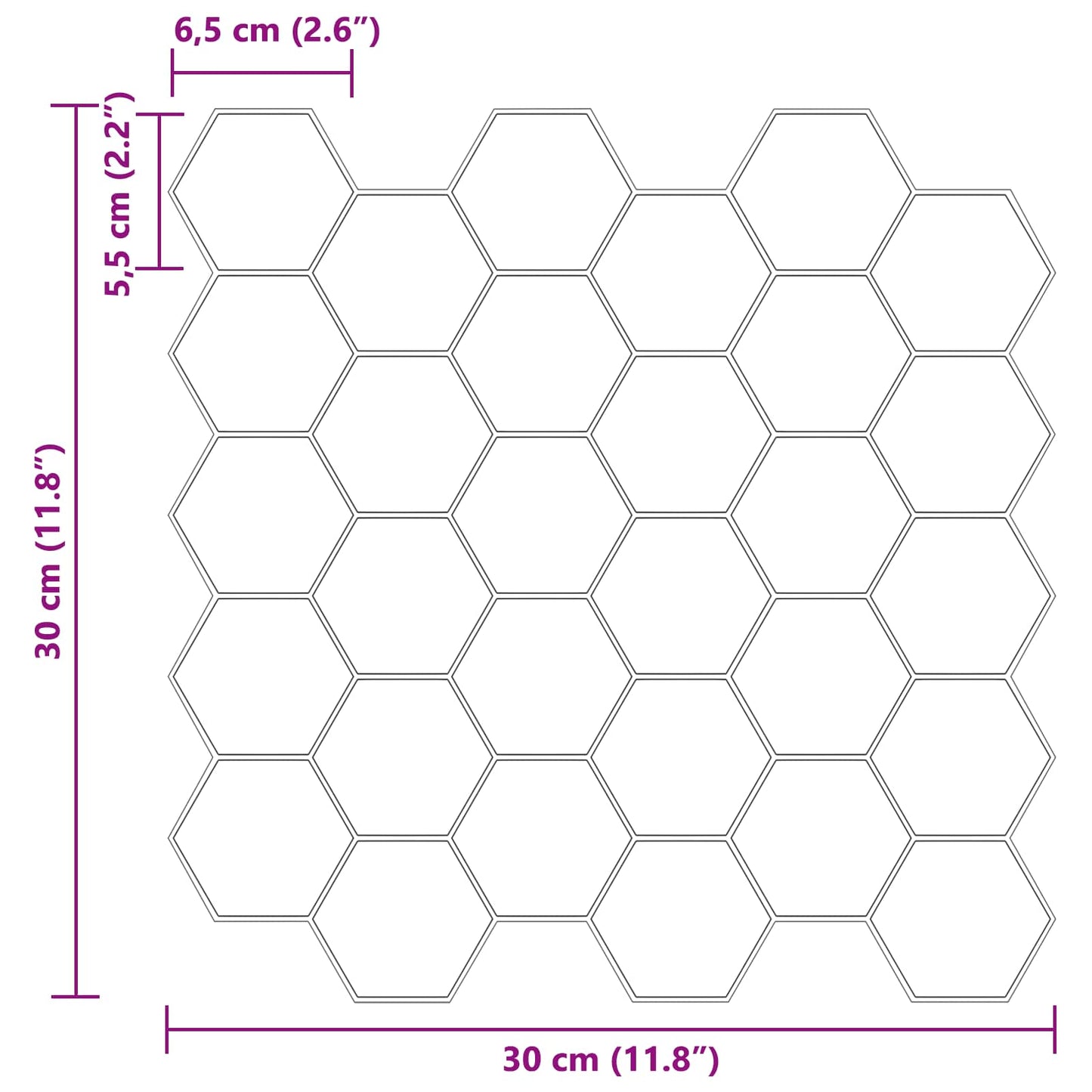 Hexagon Tile 50 pcs White Grey 30 x 30 cm Polyurethane and PET