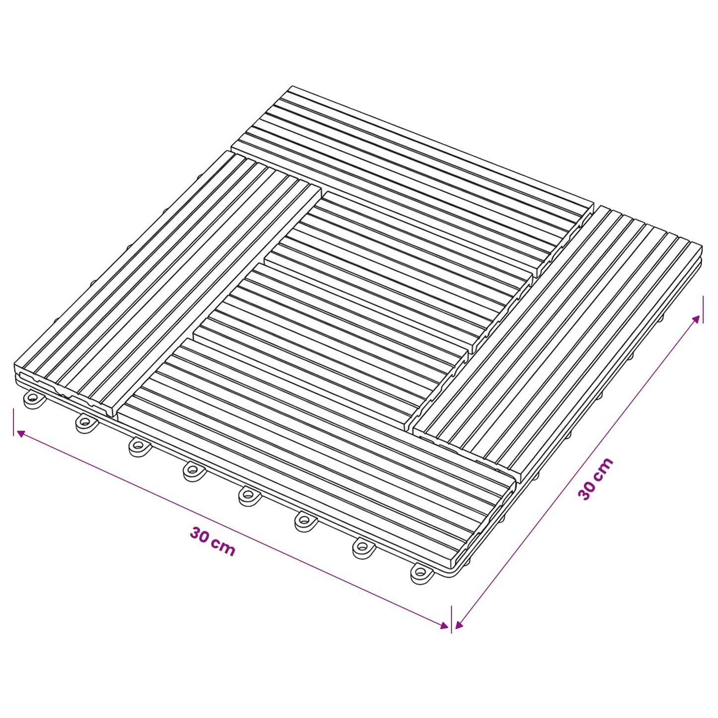 Decking Tile 11 pcs Grey 30 x 30 cm WPC