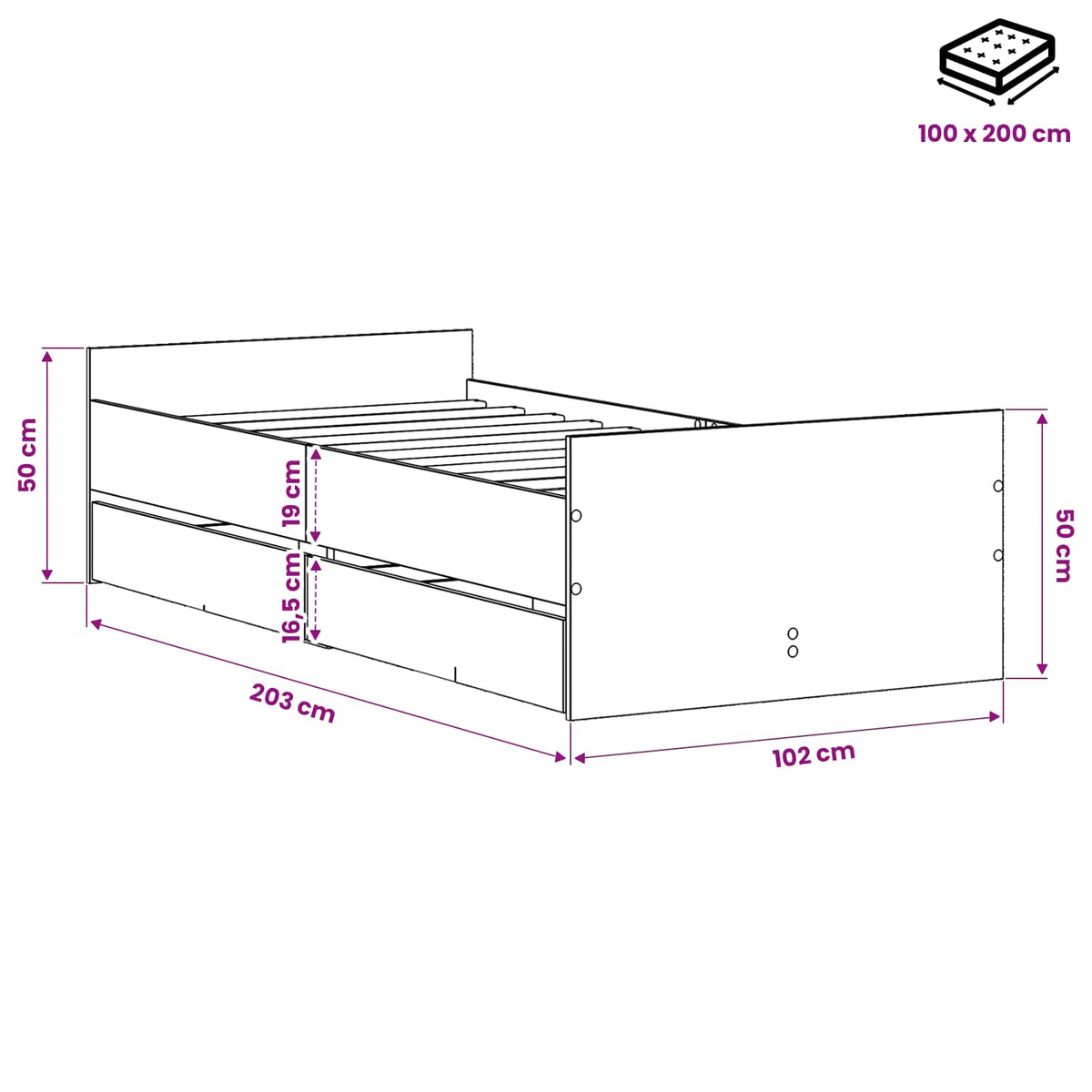 Bed Frame Artisan Oak 100 x 200 cm Engineered Wood