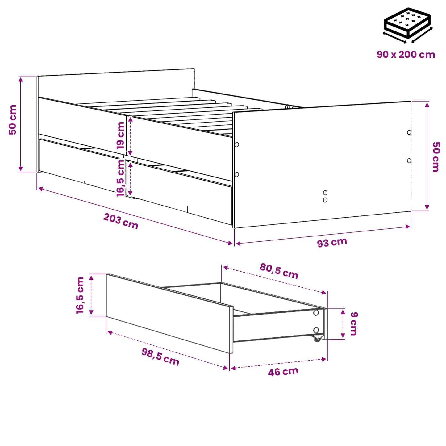 Bed Frame Artisan Oak 90 x 200 cm Engineered Wood
