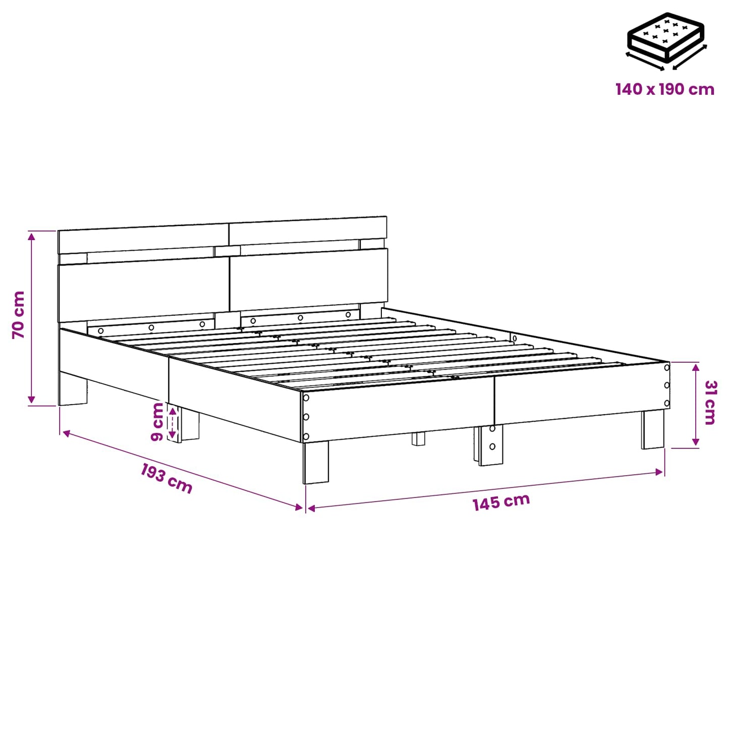 Bed Frame Artisan Oak 140 x 190 cm Engineered Wood