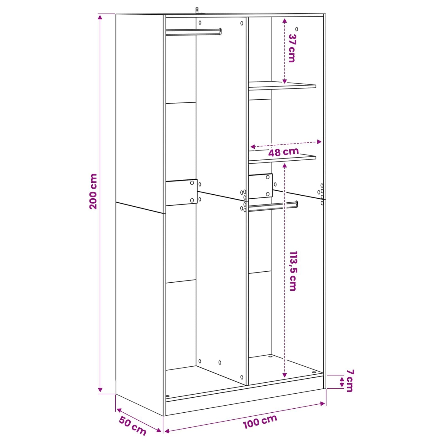 Wardrobe Black oak 100 x 50 x 200 cm Engineered Wood